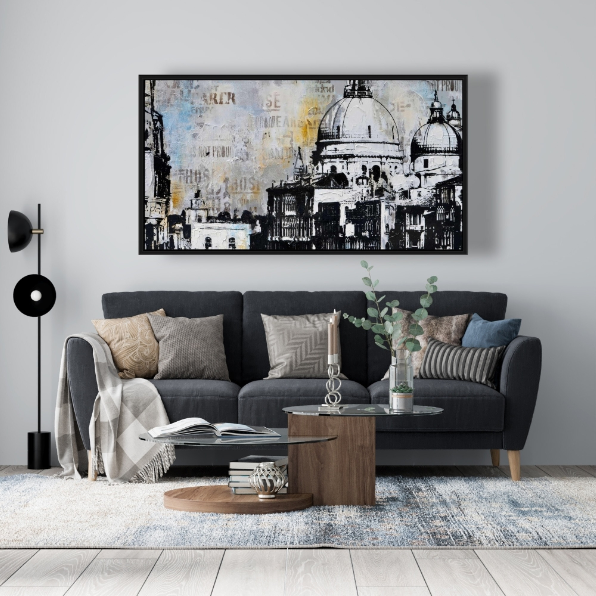 ABSTRACT CITY WITH TYPOGRAPHY - Framed Print on canvas by Begin Edition