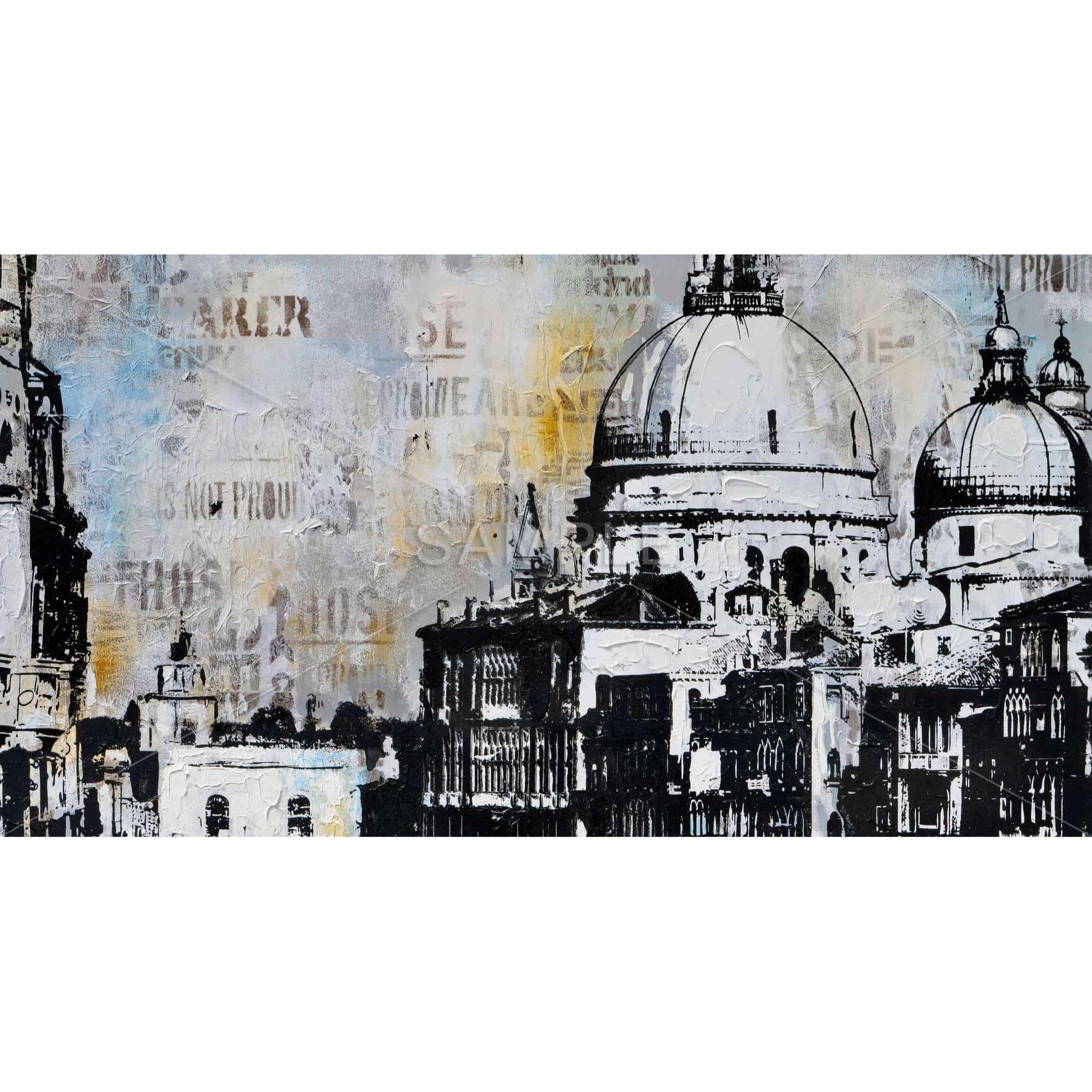 ABSTRACT CITY WITH TYPOGRAPHY - Framed Print on canvas by Begin Edition