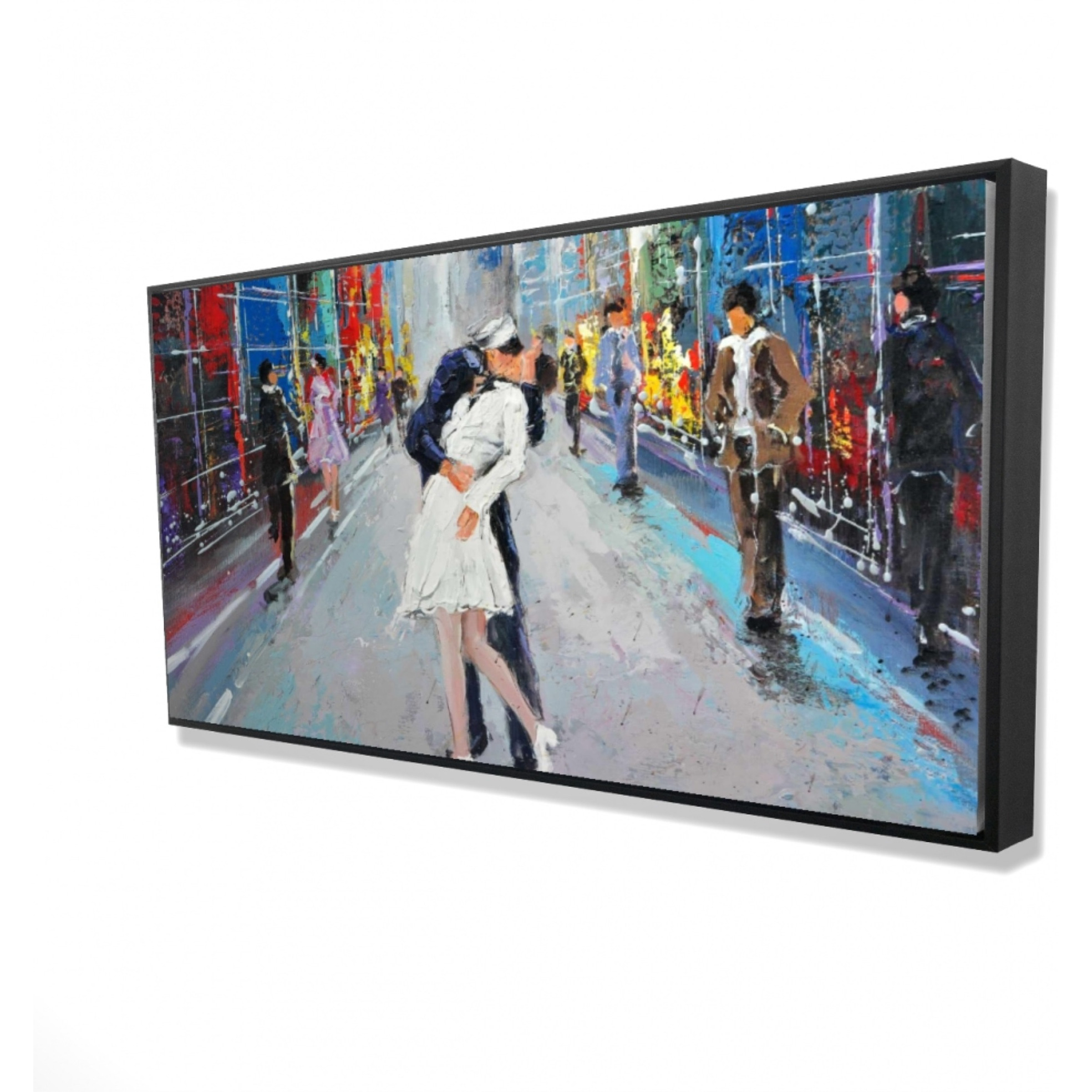 COUPLE KISSING ON THE STREET - Framed Print on canvas by Begin Edition