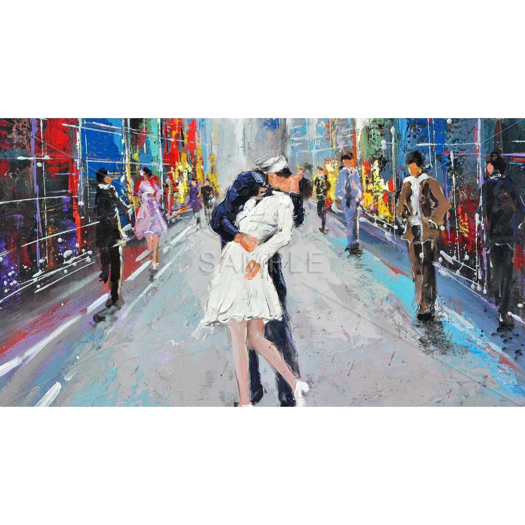 COUPLE KISSING ON THE STREET - Framed Print on canvas by Begin Edition