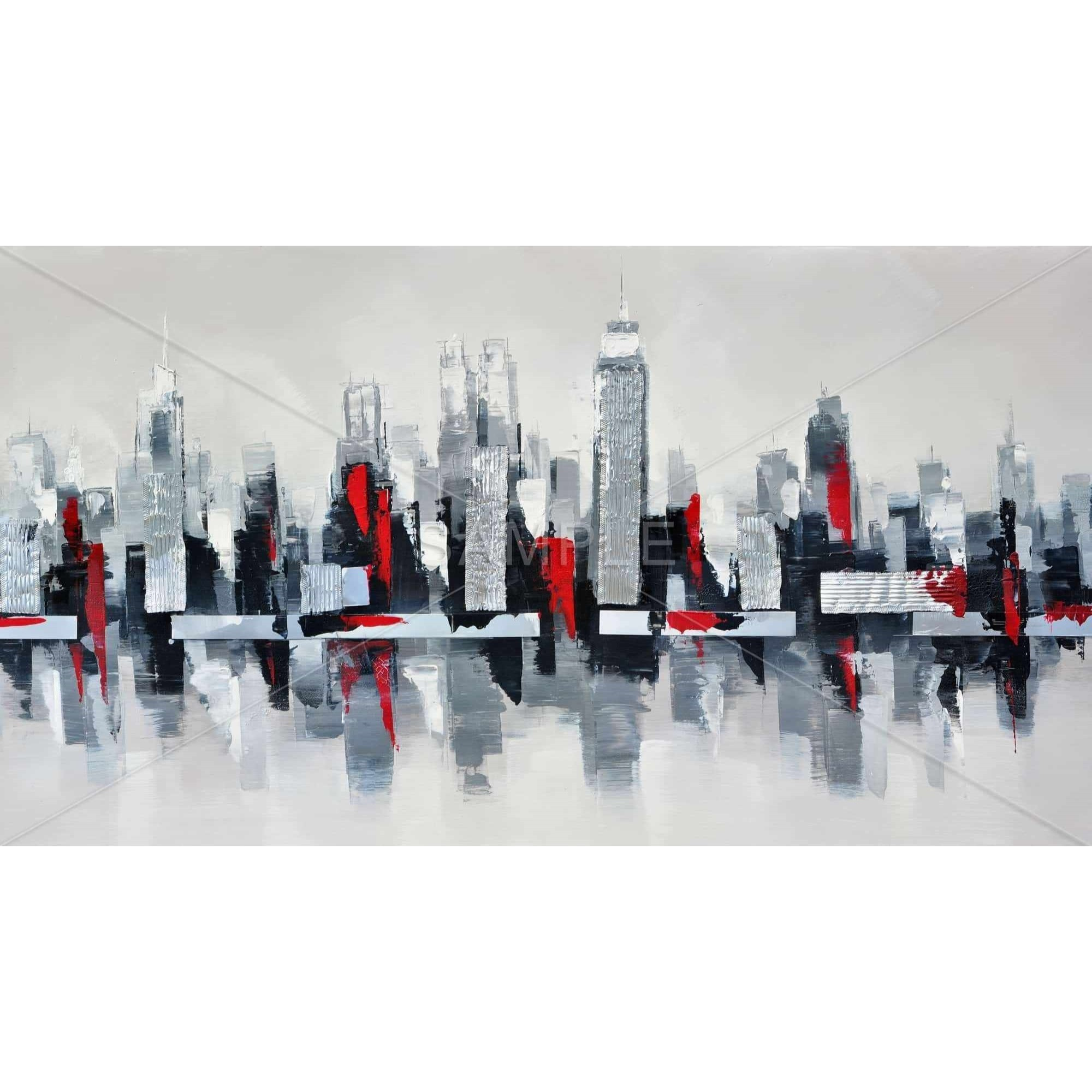 GRAY AND RED FLOATING CITYSCAPE - Framed Print on canvas by Begin Edition