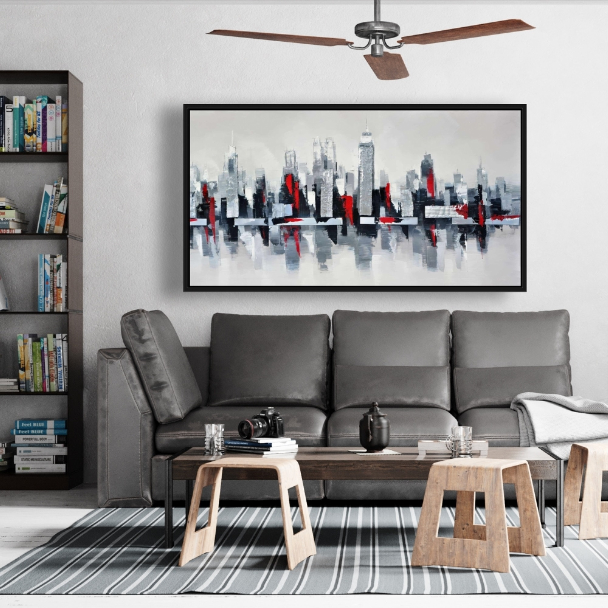 GRAY AND RED FLOATING CITYSCAPE - Framed Print on canvas by Begin Edition
