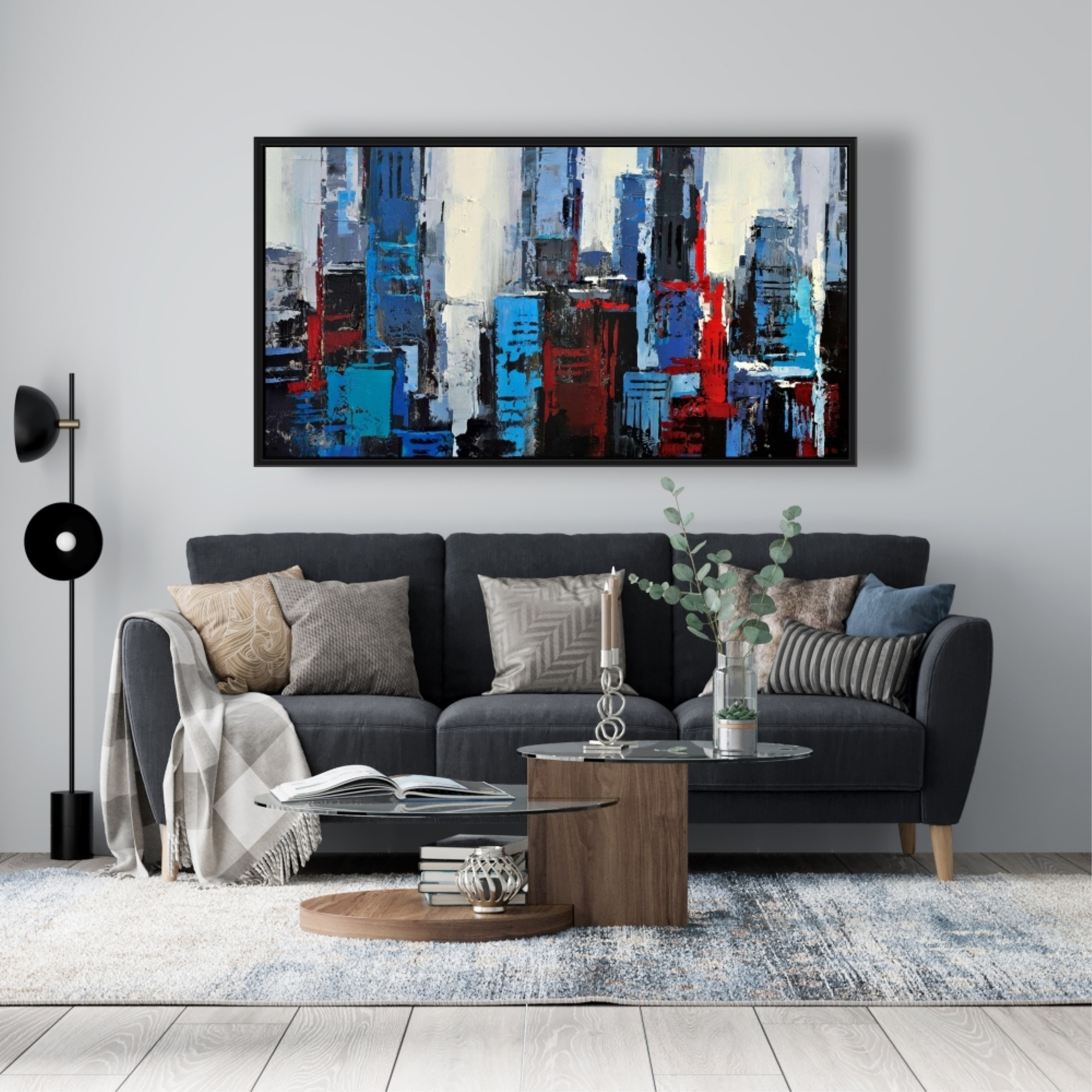 ABSTRACT BLUE CITY - Framed Print on canvas by Begin Edition