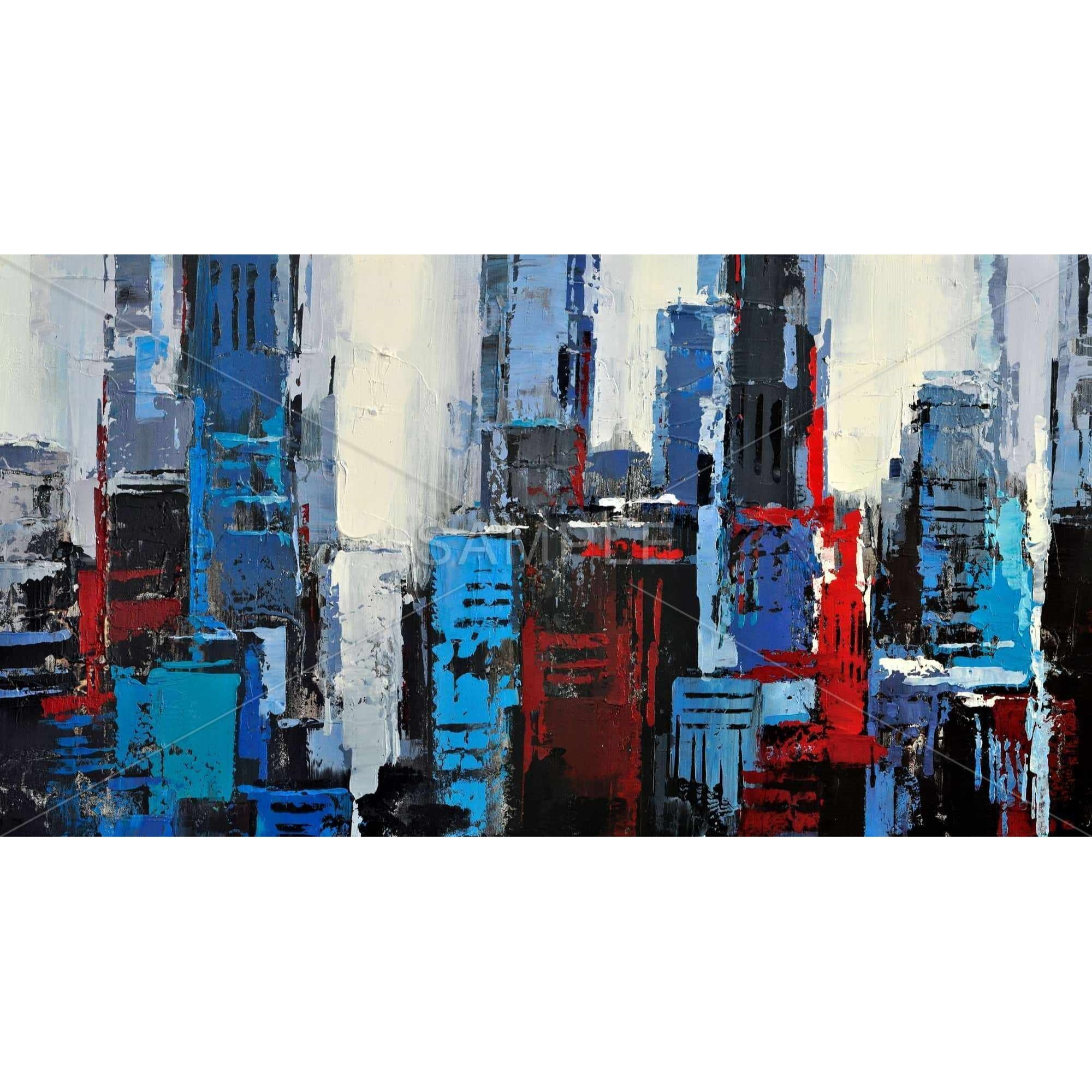 ABSTRACT BLUE CITY - Framed Print on canvas by Begin Edition