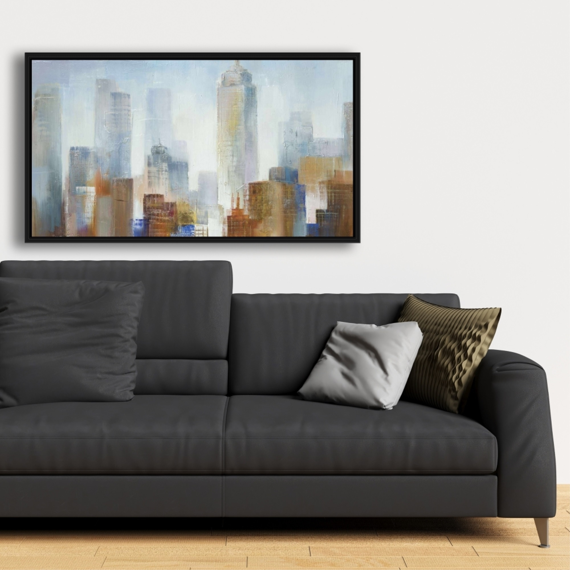 CITYSCAPE IN THE FOG - Framed Print on canvas by Begin Edition