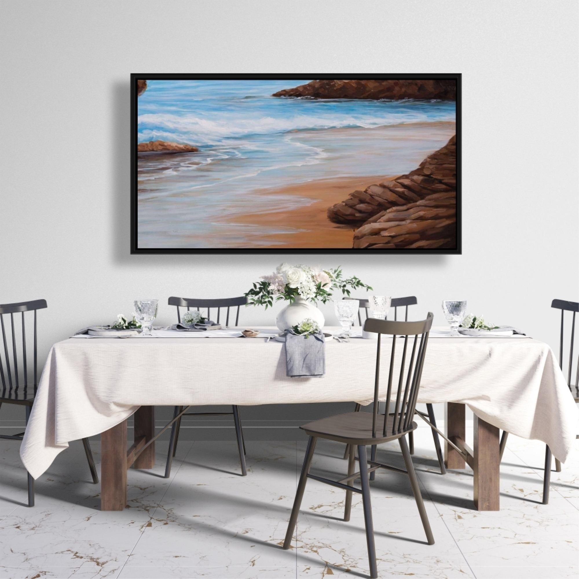 ROCKS AND SEASIDE - Framed Print on canvas by Begin Edition
