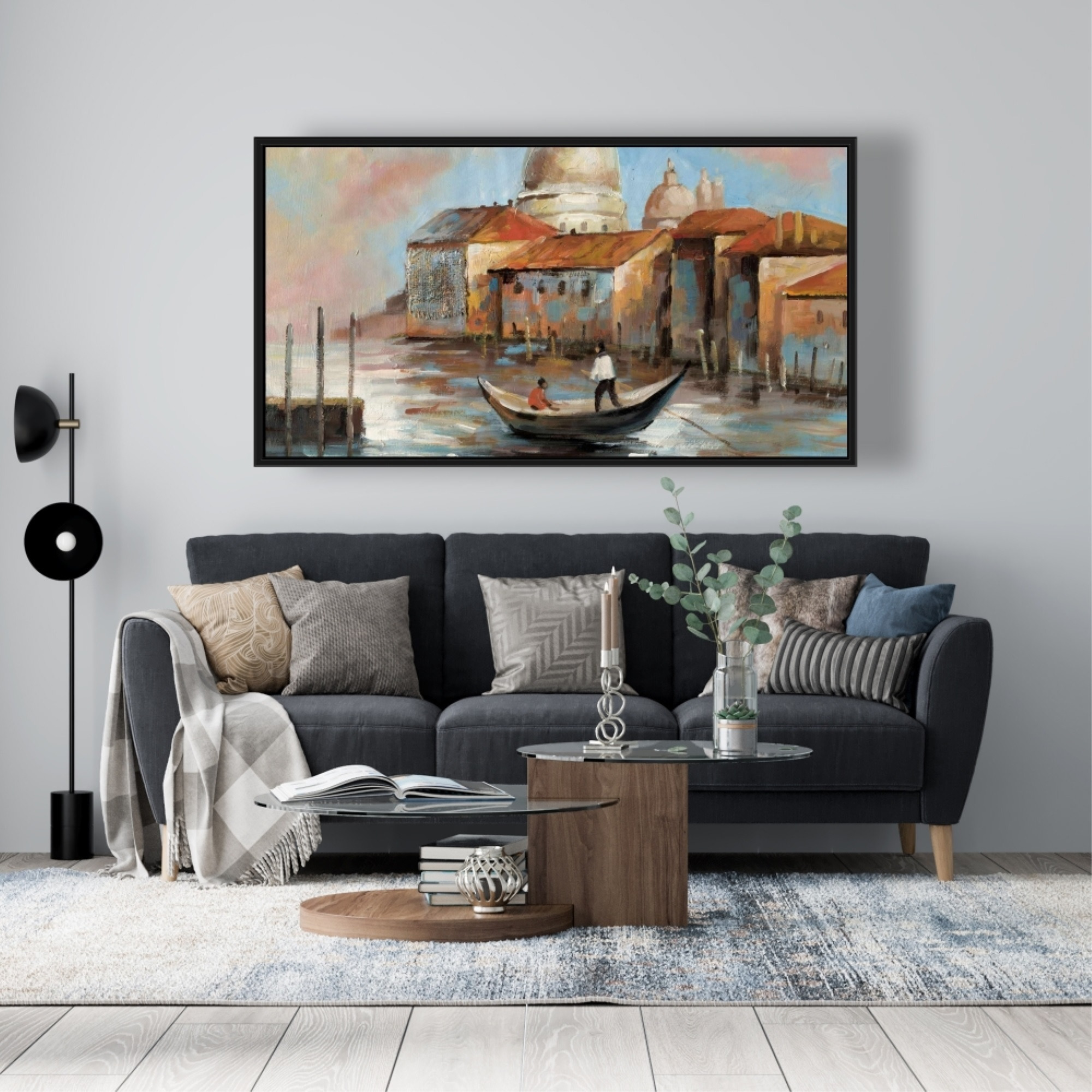 TWO EUROPEANS ON A GONDOLA - Framed Print on canvas by Begin Edition