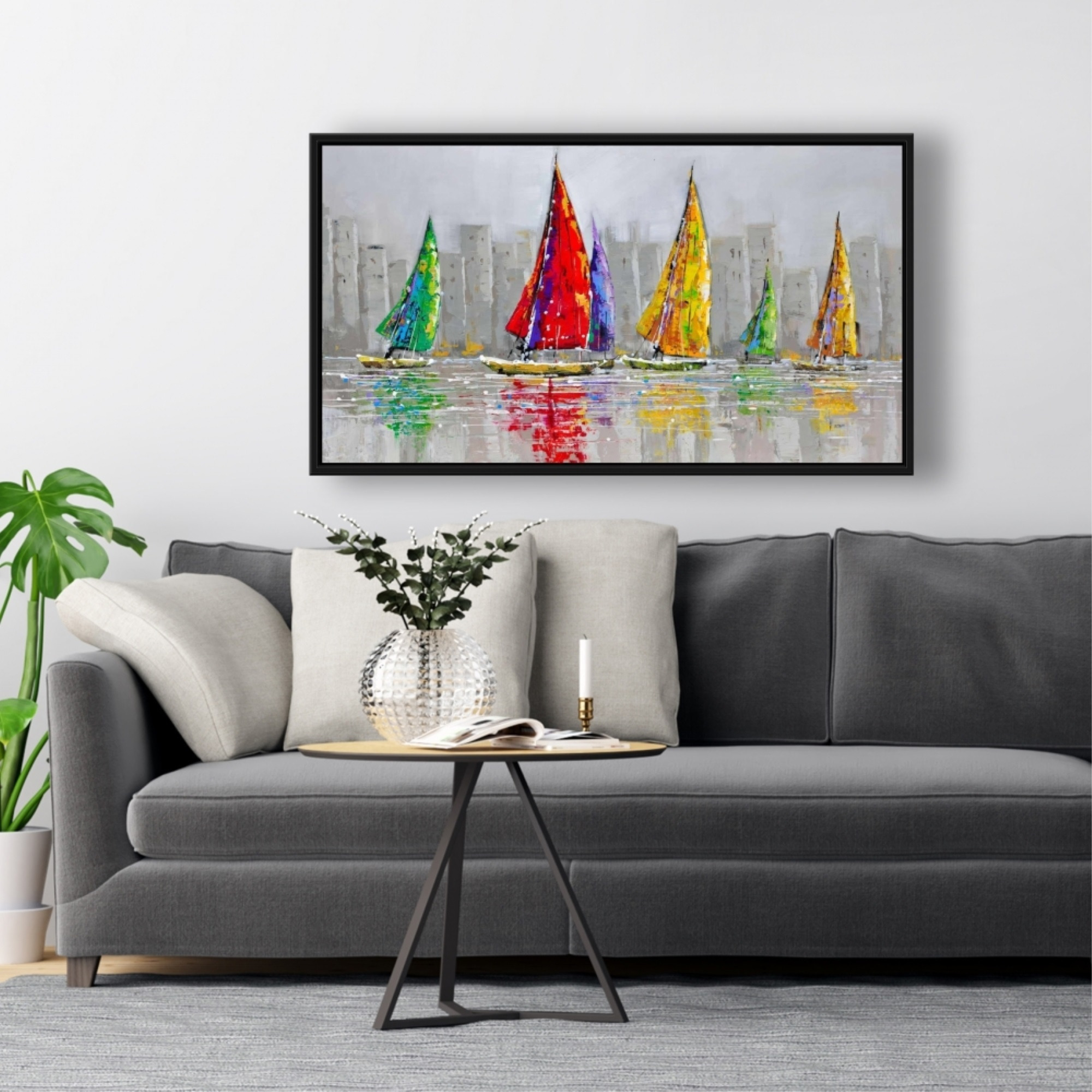 SAILBOATS IN THE WIND - Framed Print on canvas by Begin Edition