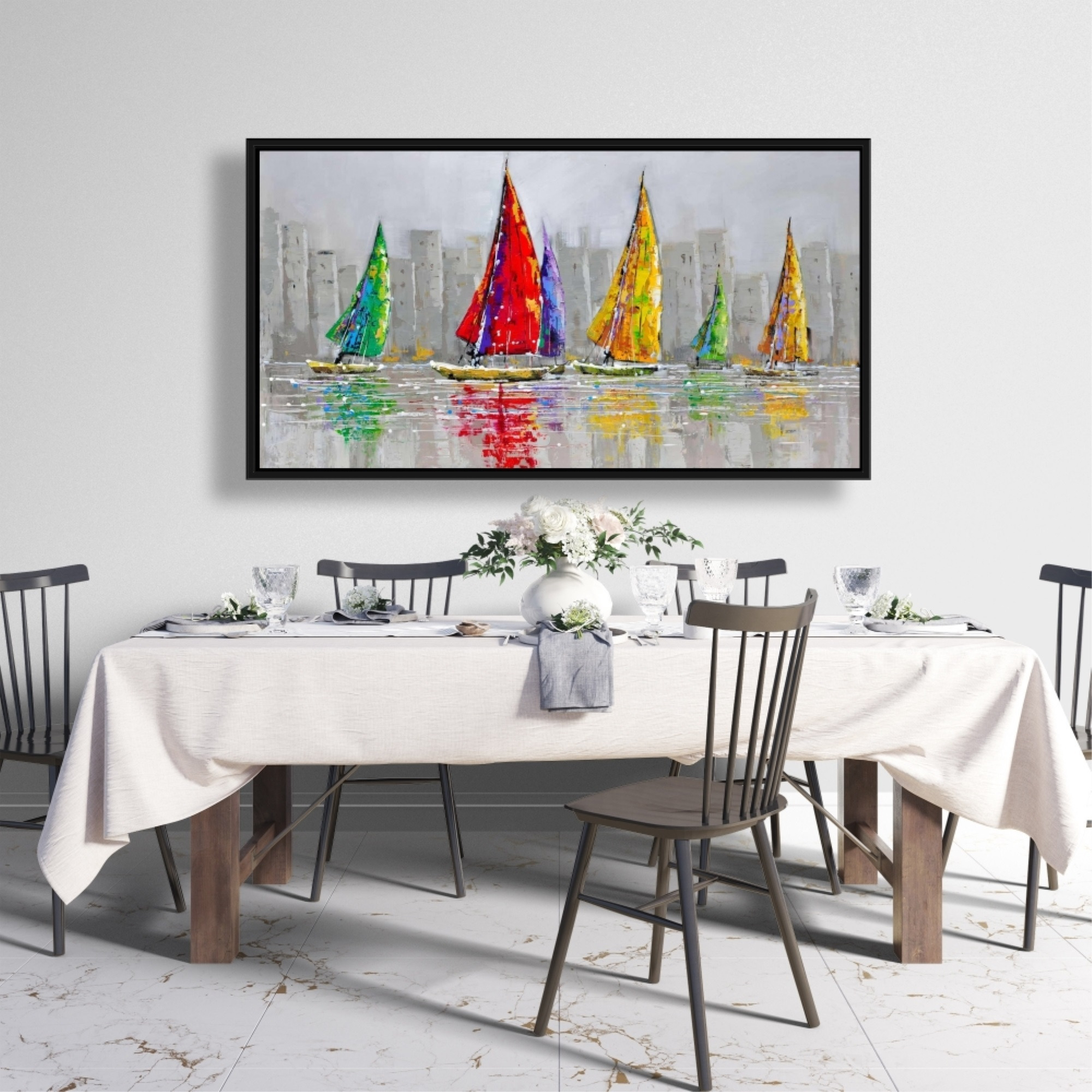 SAILBOATS IN THE WIND - Framed Print on canvas by Begin Edition