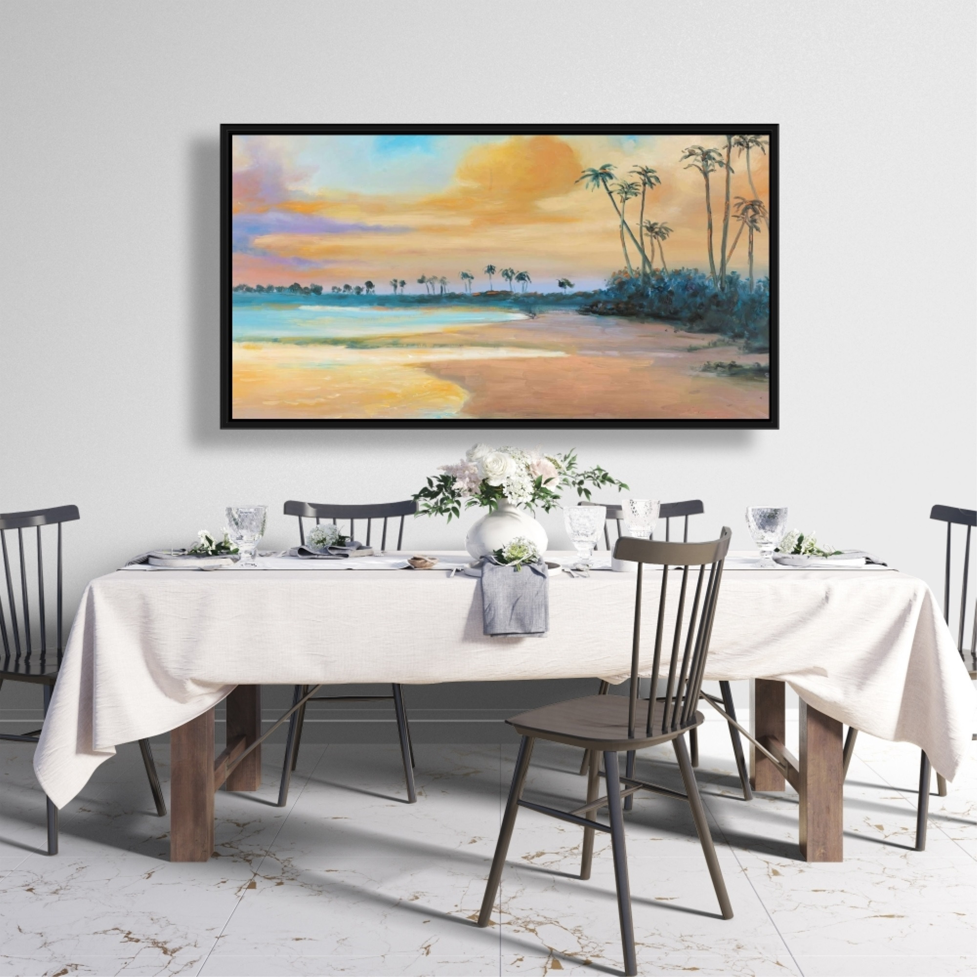 SUNSET BY THE SEA - Framed Print on canvas by Begin Edition