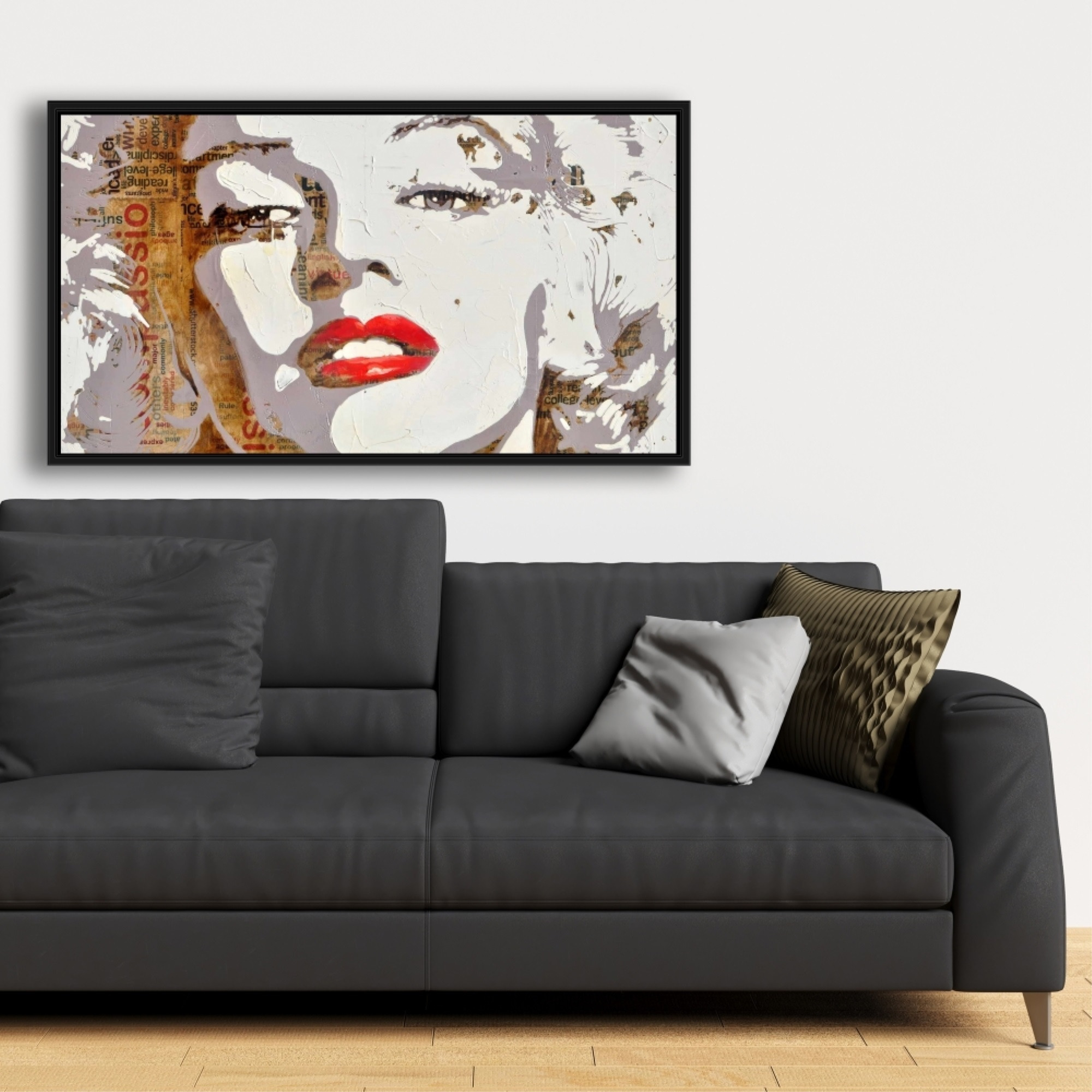 MARILYN MONROE WITH TYPOGRAPHY - Framed Print on canvas by Begin Edition