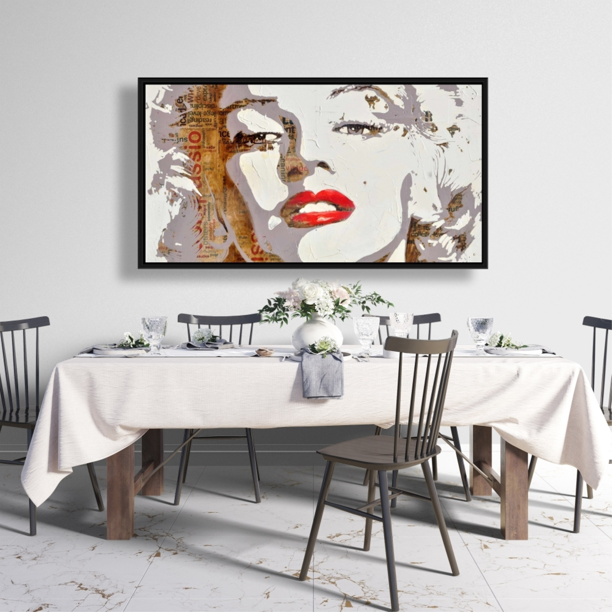 MARILYN MONROE WITH TYPOGRAPHY - Framed Print on canvas by Begin Edition