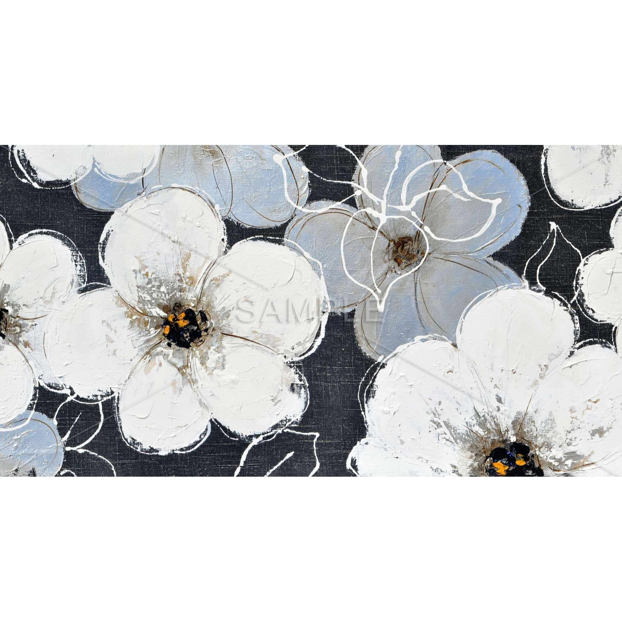WHITE FLOWERS WITH LEAVES OUTLINES - Print on canvas by Begin Edition