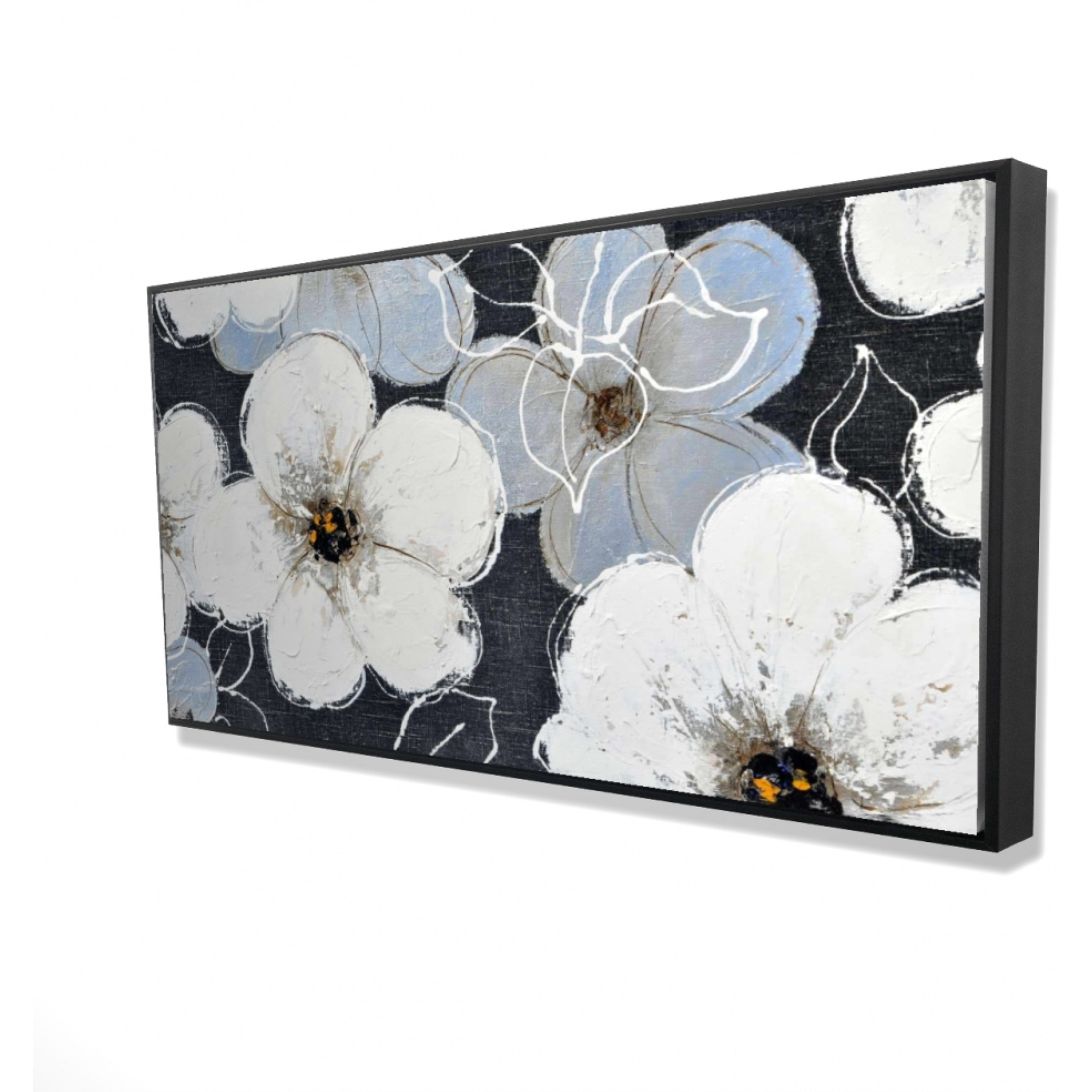 WHITE FLOWERS WITH LEAVES OUTLINES - Framed Print on canvas by Begin Edition