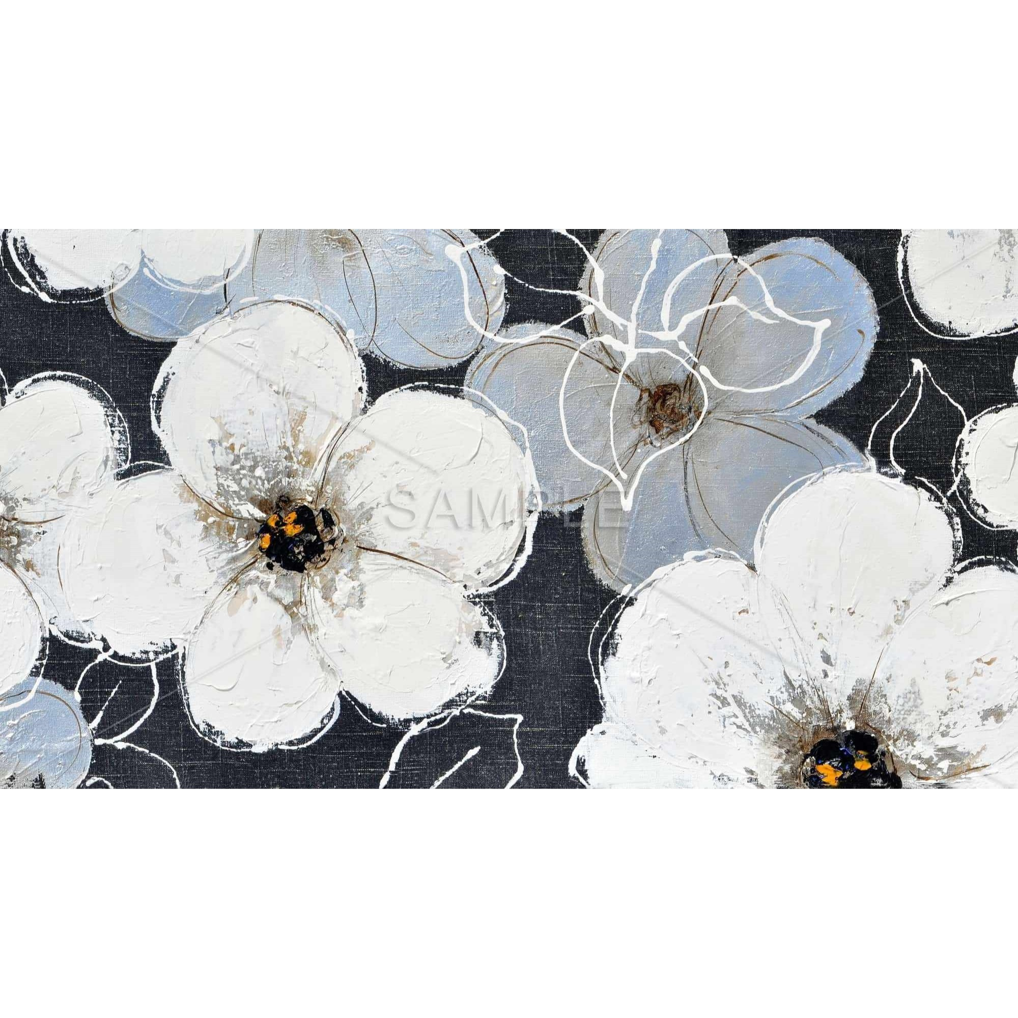 WHITE FLOWERS WITH LEAVES OUTLINES - Framed Print on canvas by Begin Edition