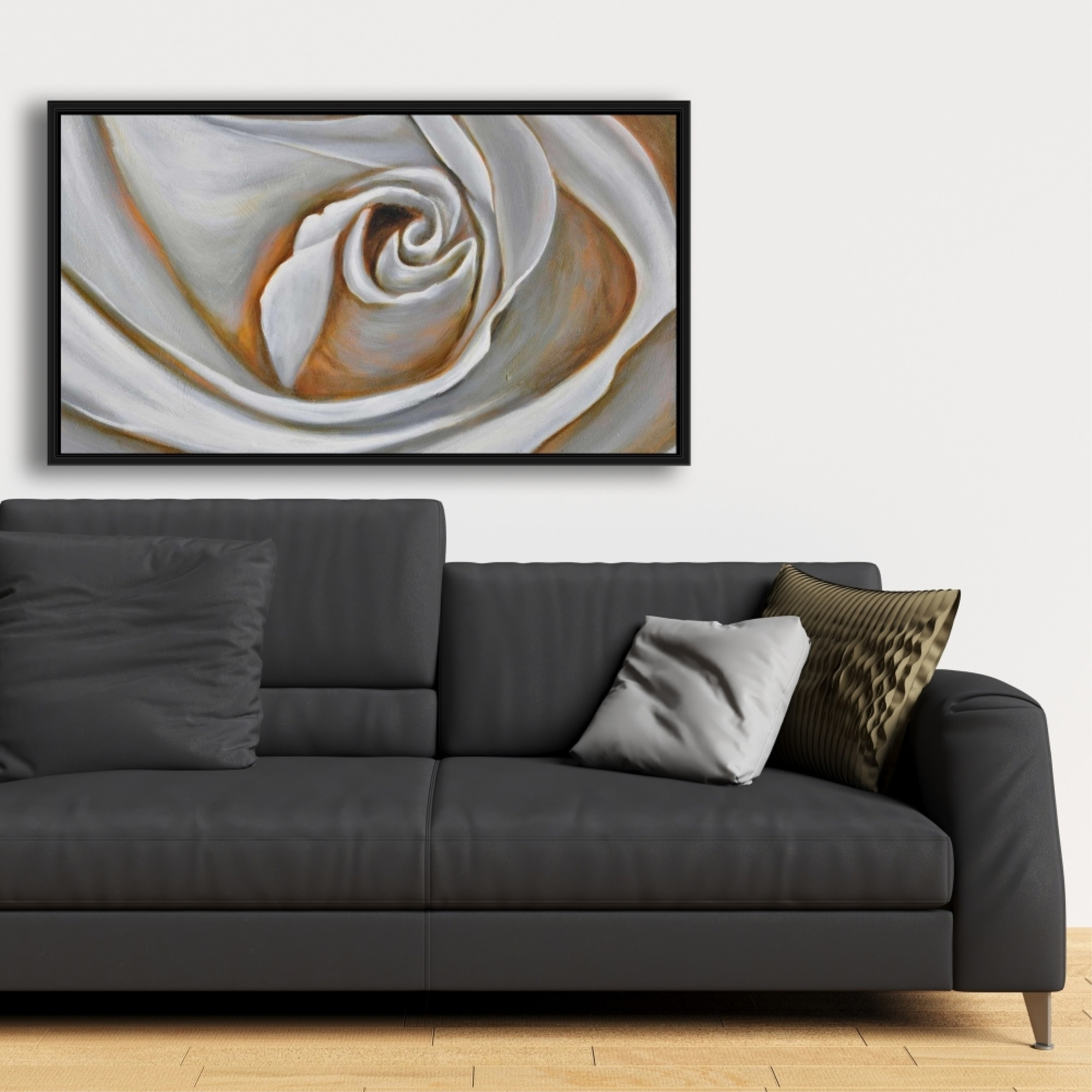WHITE ROSE CLOSEUP - Framed Print on canvas by Begin Edition