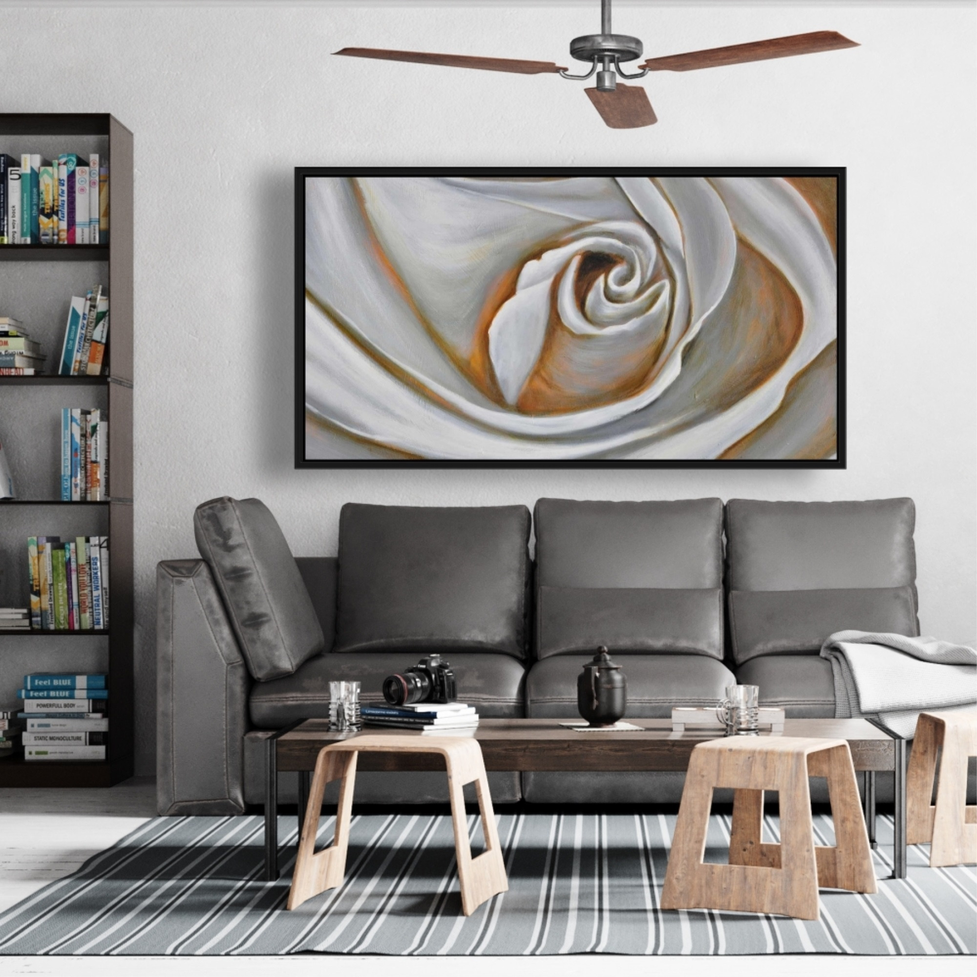 WHITE ROSE CLOSEUP - Framed Print on canvas by Begin Edition