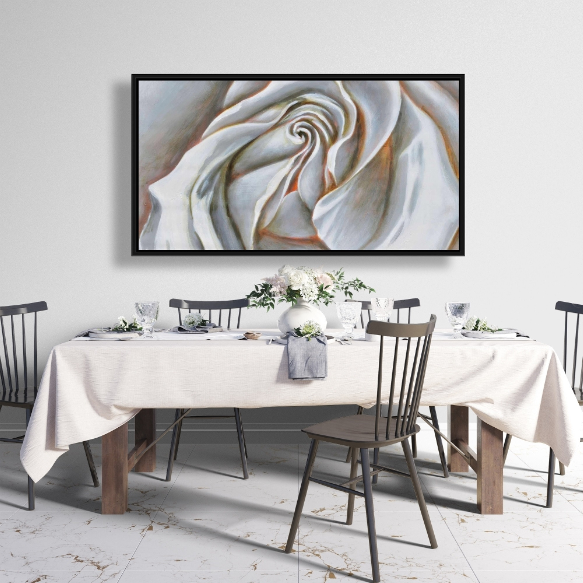 WHITE ROSE DELICATE - Framed Print on canvas by Begin Edition