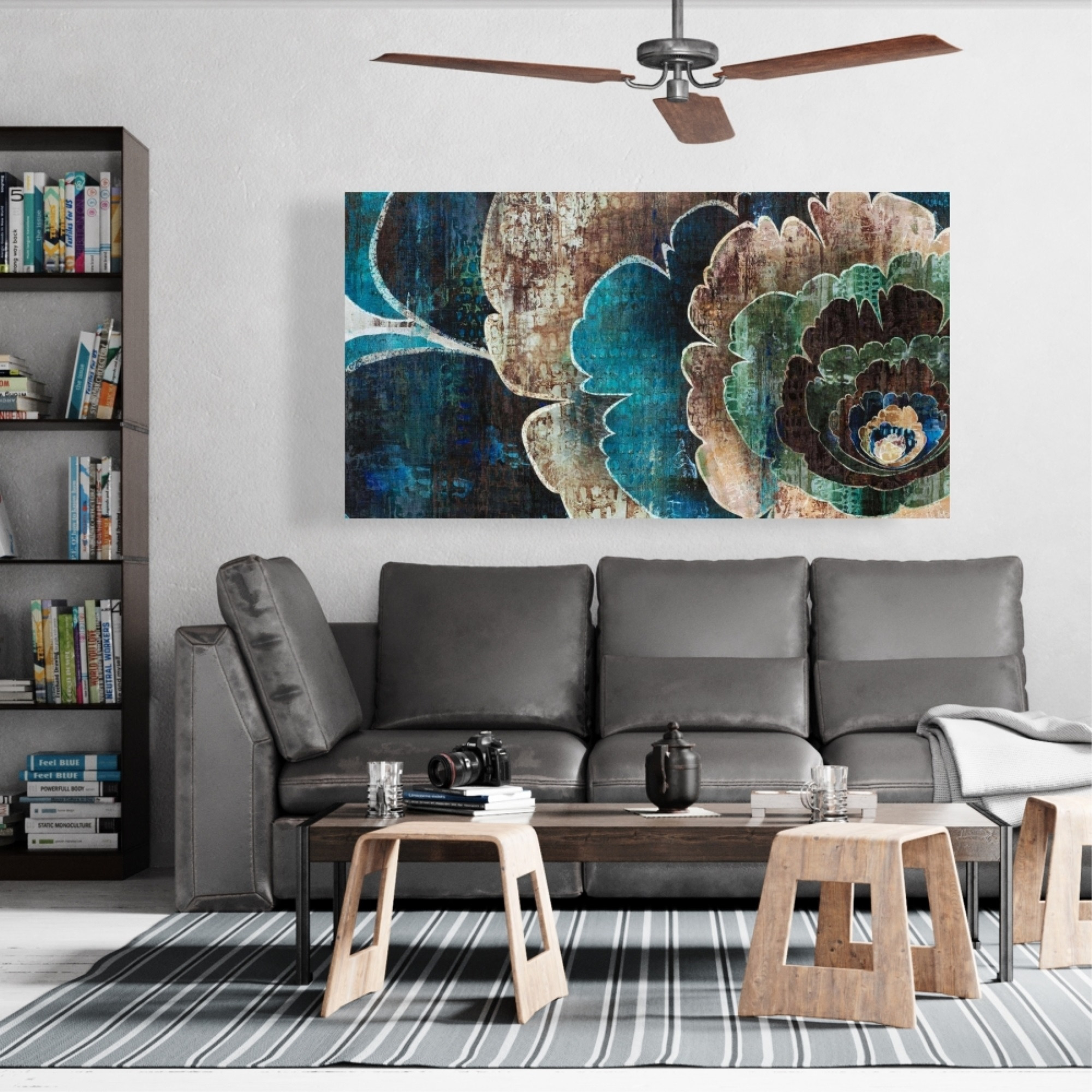 BLUE FLOWER MONTAGE - Print on canvas by Begin Edition