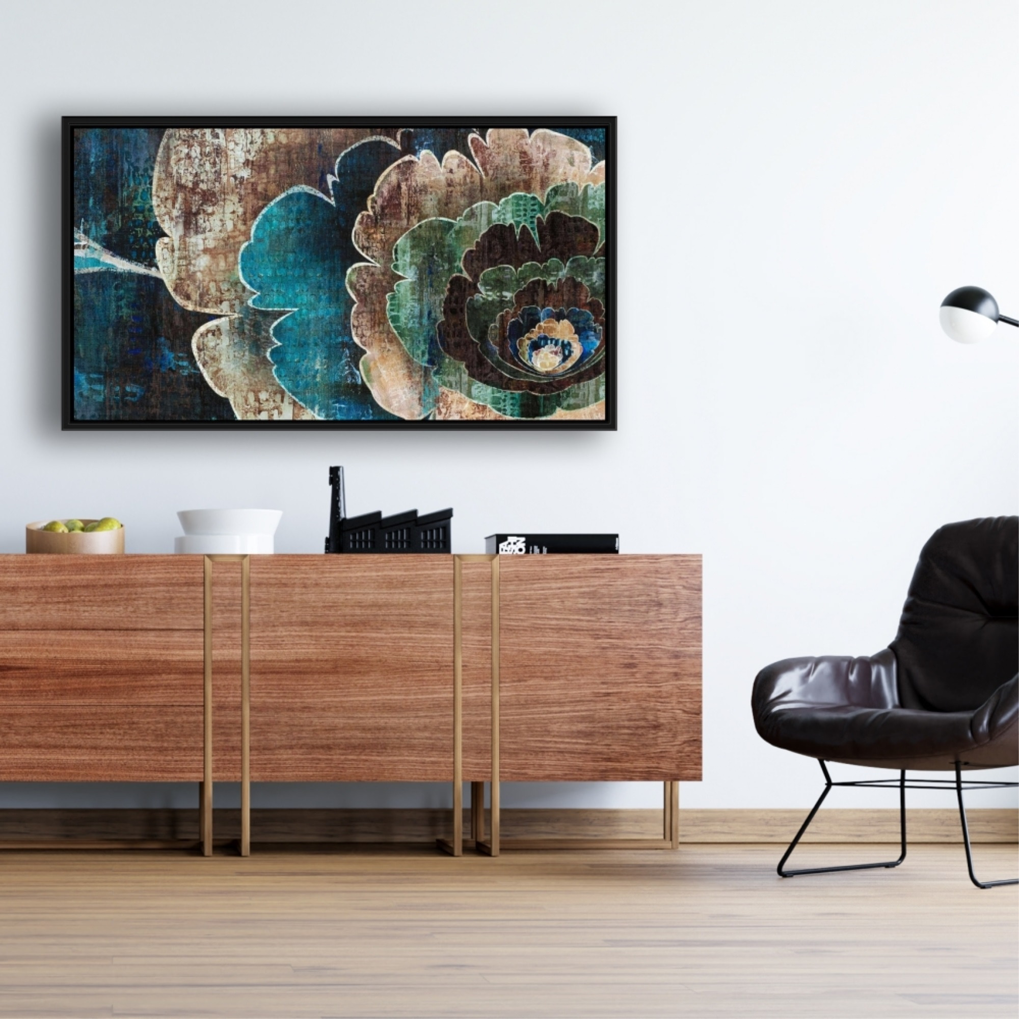 BLUE FLOWER MONTAGE - Framed Print on canvas by Begin Edition
