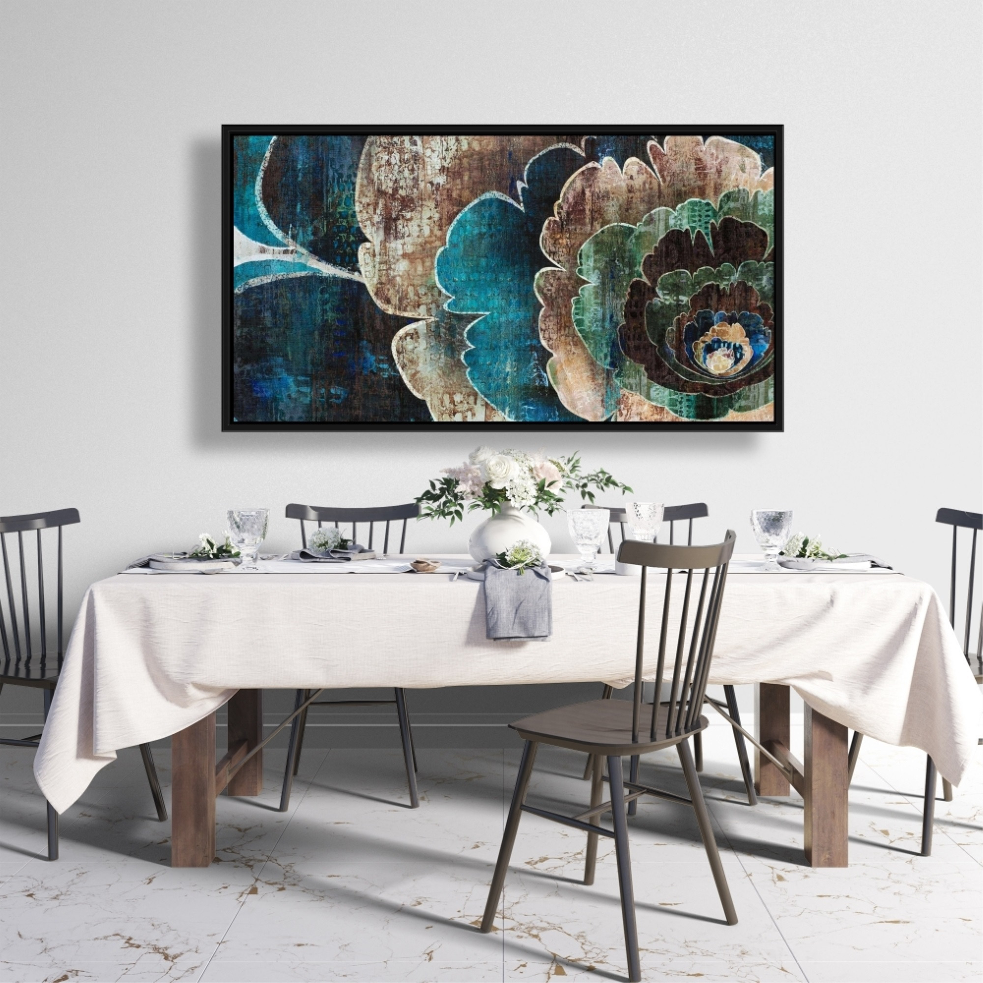 BLUE FLOWER MONTAGE - Framed Print on canvas by Begin Edition