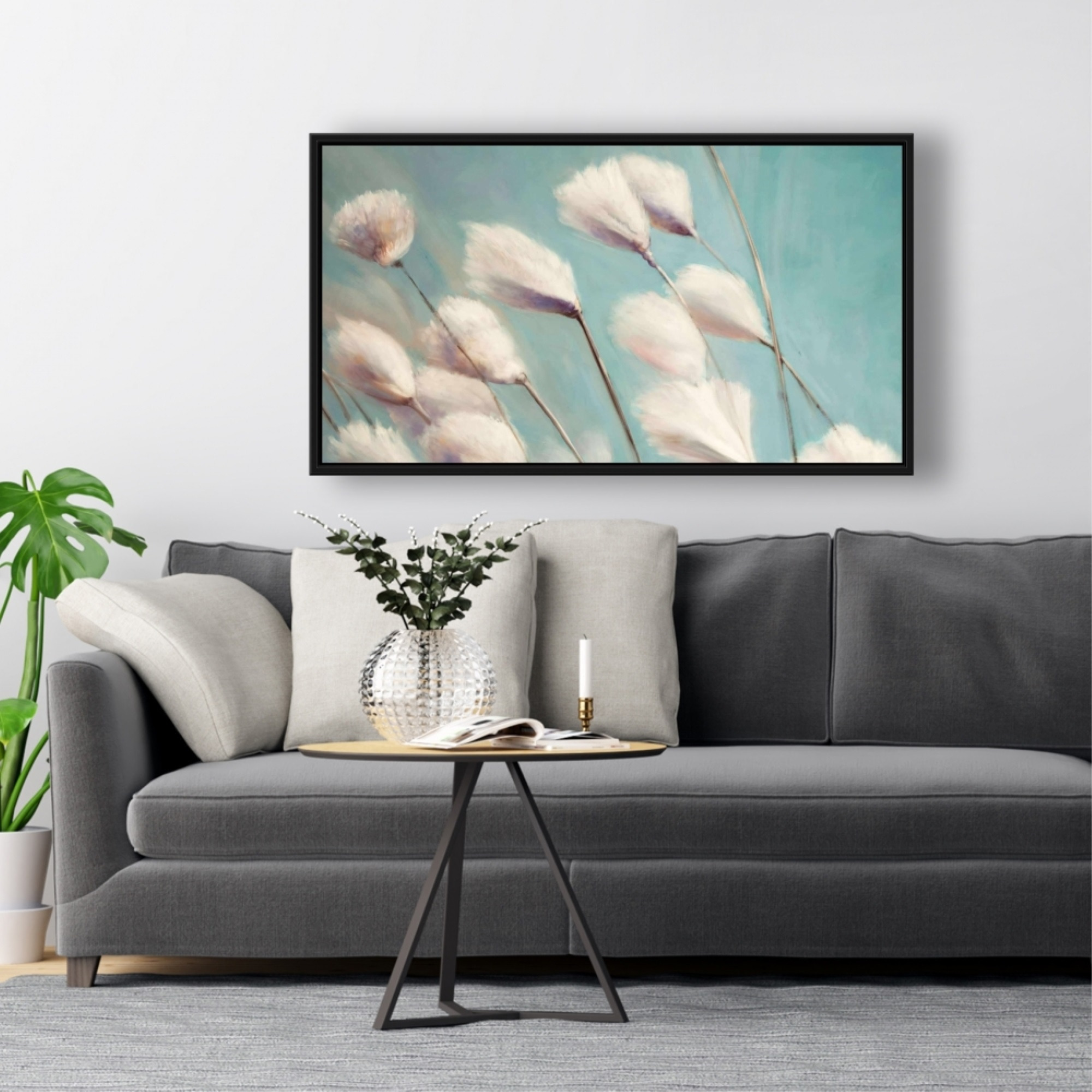 COTTON GRASS FLOWERS IN THE WIND - Framed Print on canvas by Begin Edition