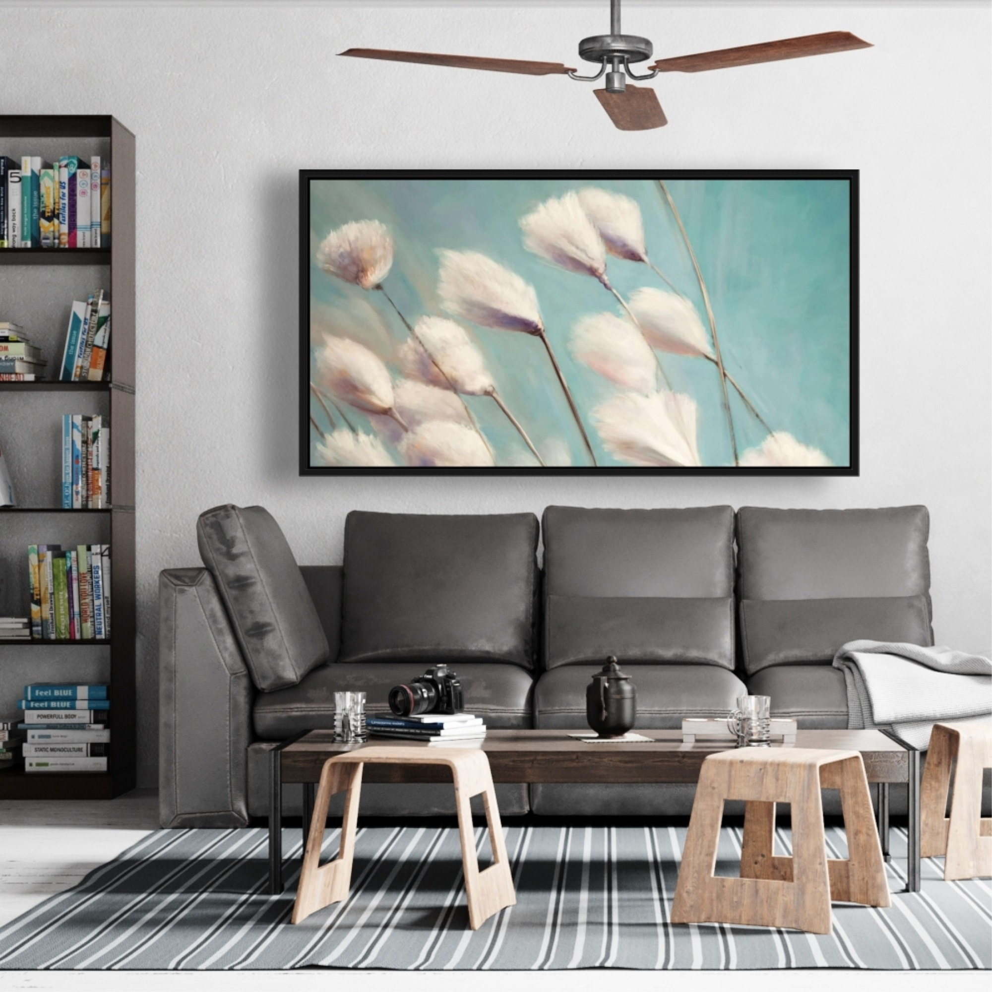 COTTON GRASS FLOWERS IN THE WIND - Framed Print on canvas by Begin Edition