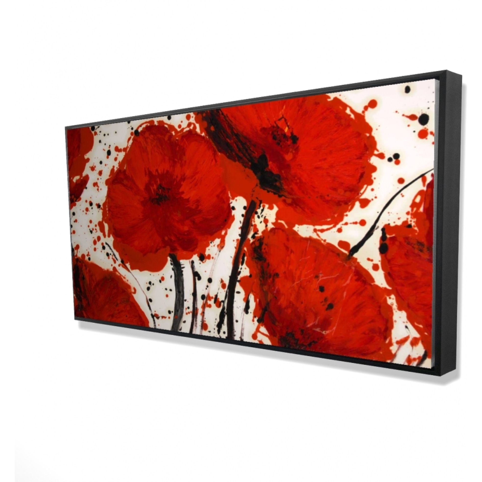 ABSTRACT PAINT SPLASH RED FLOWERS - Framed Print on canvas by Begin Edition