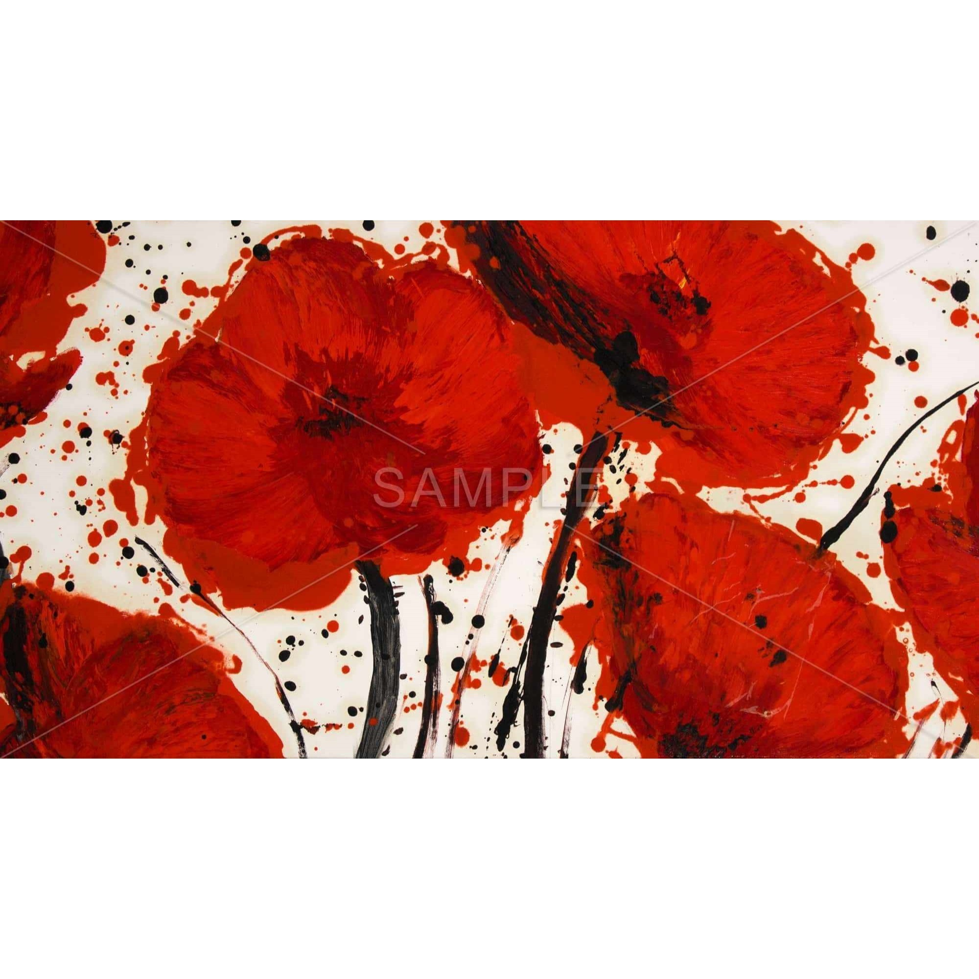 ABSTRACT PAINT SPLASH RED FLOWERS - Framed Print on canvas by Begin Edition