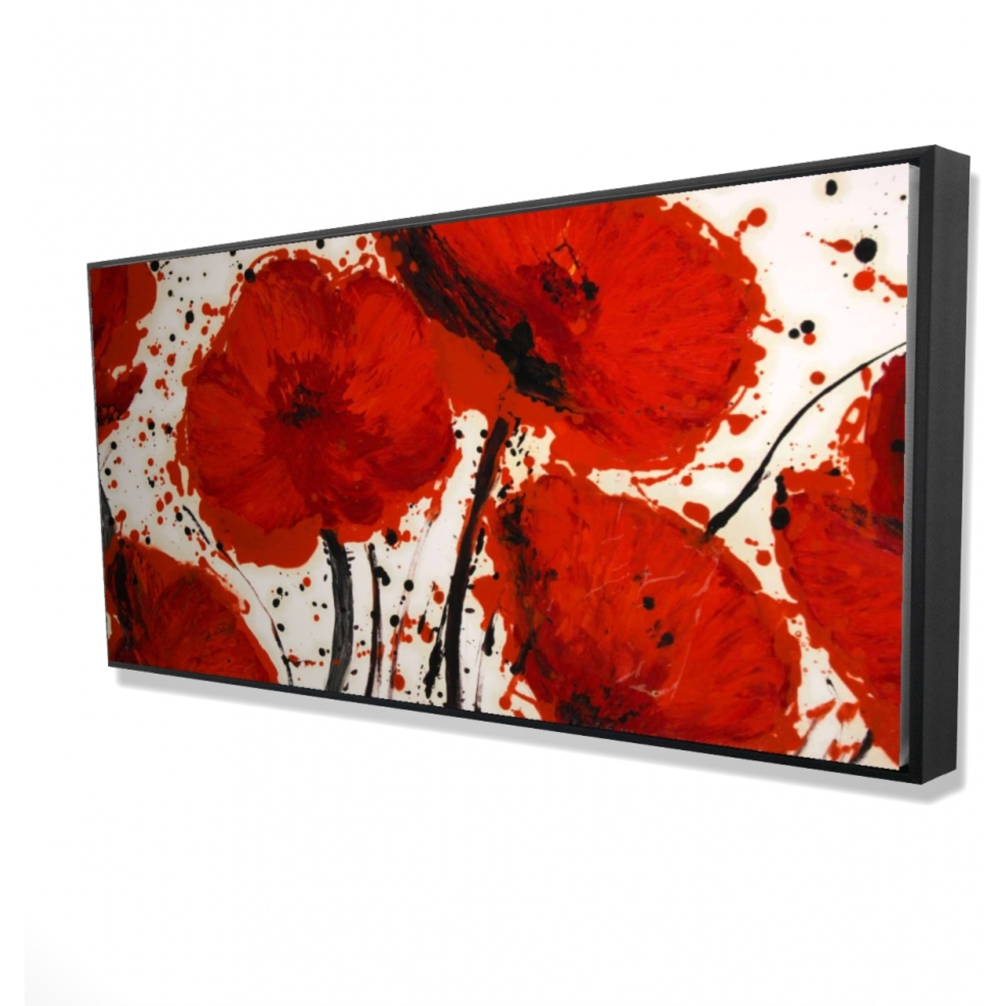 ABSTRACT PAINT SPLASH RED FLOWERS - Framed Print on canvas by Begin Edition