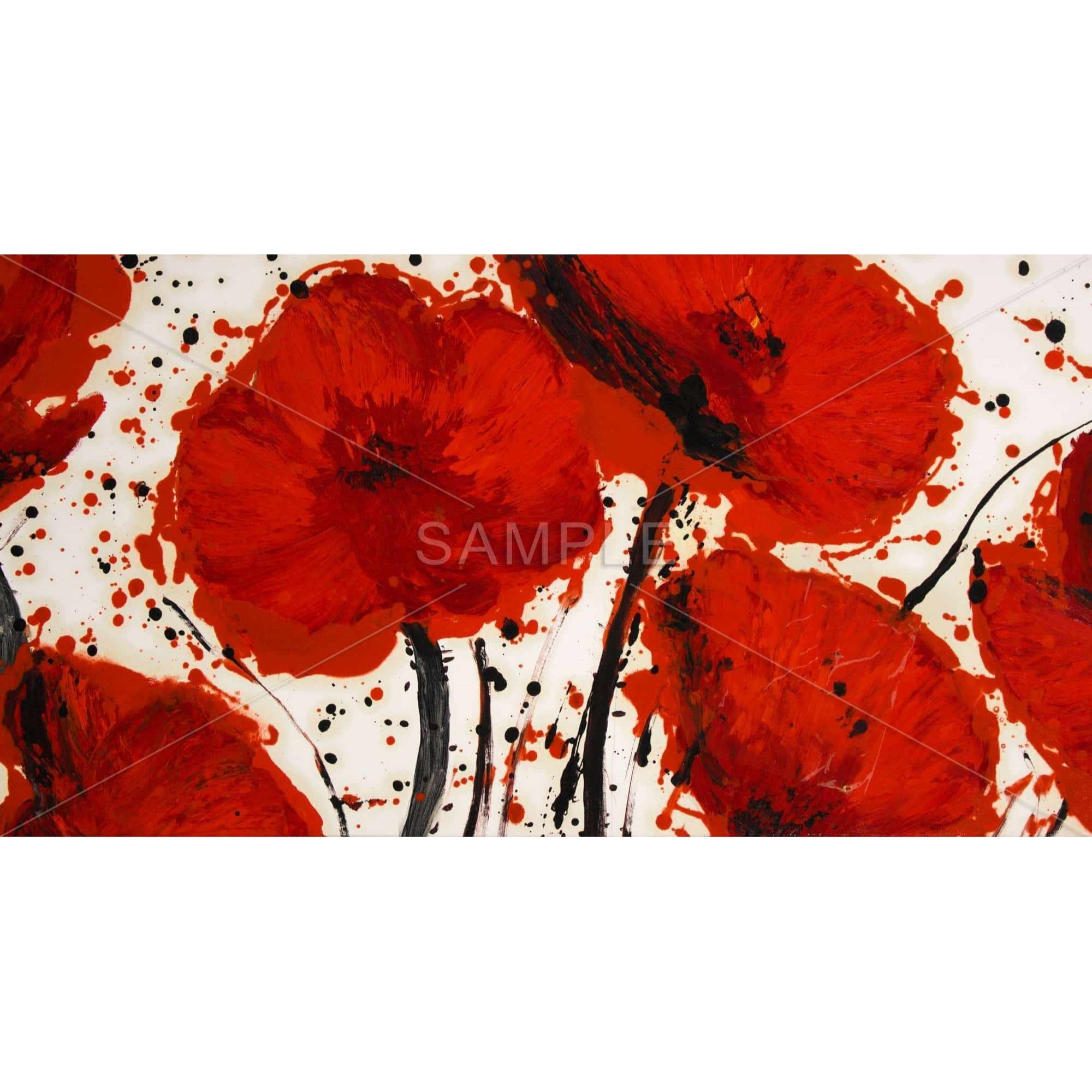 ABSTRACT PAINT SPLASH RED FLOWERS - Framed Print on canvas by Begin Edition