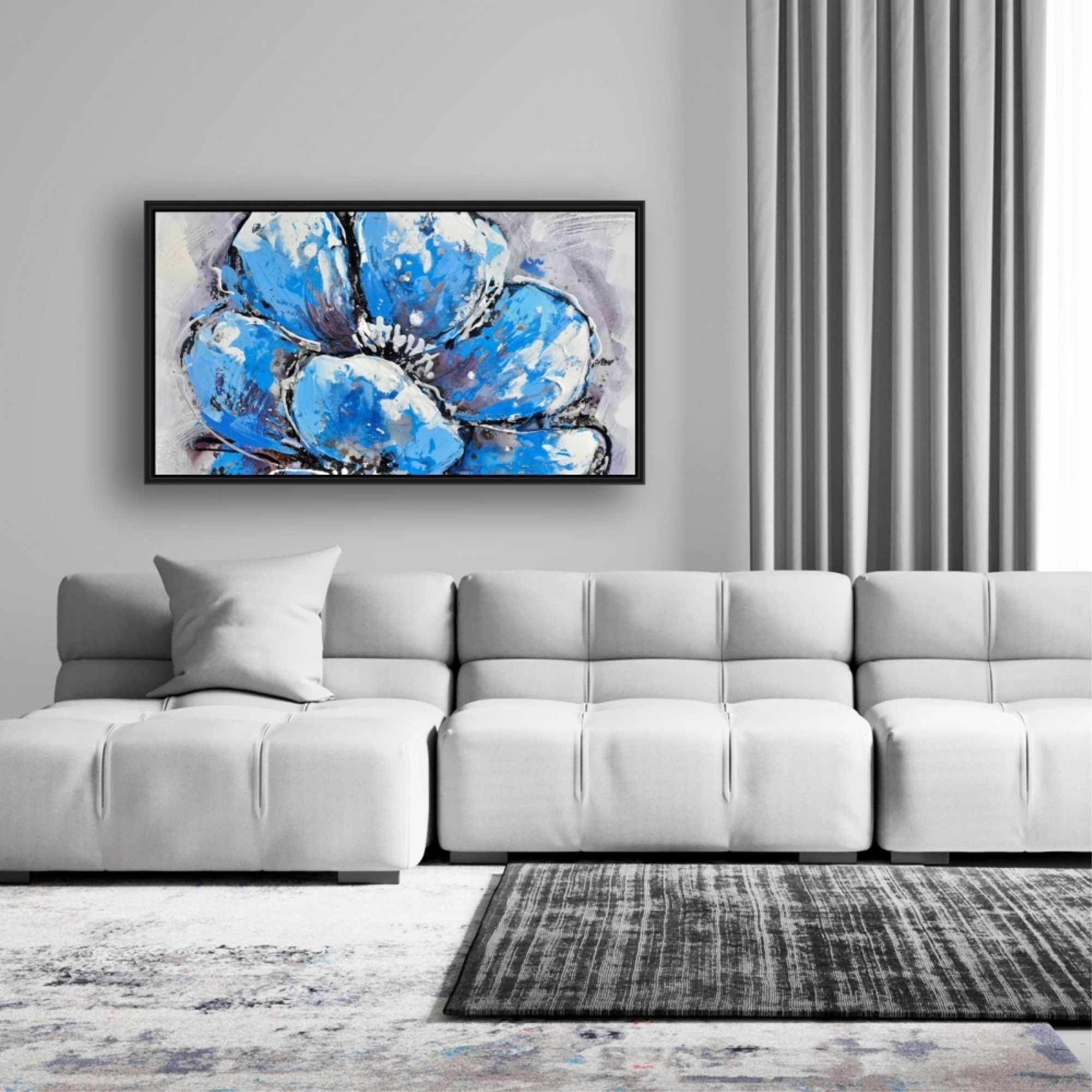 ABSTRACT BLUE PETALS - Framed Print on canvas by Begin Edition