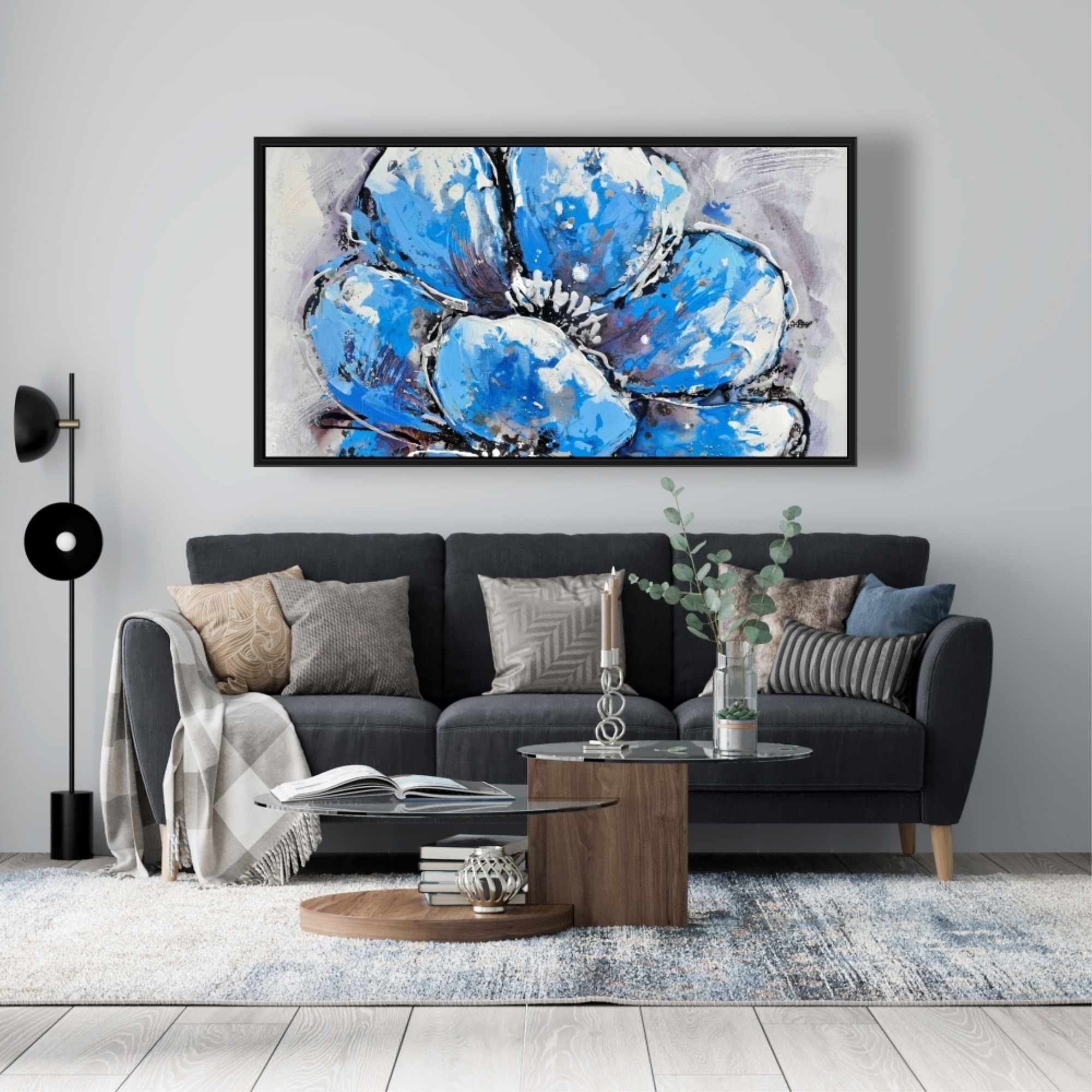 ABSTRACT BLUE PETALS - Framed Print on canvas by Begin Edition