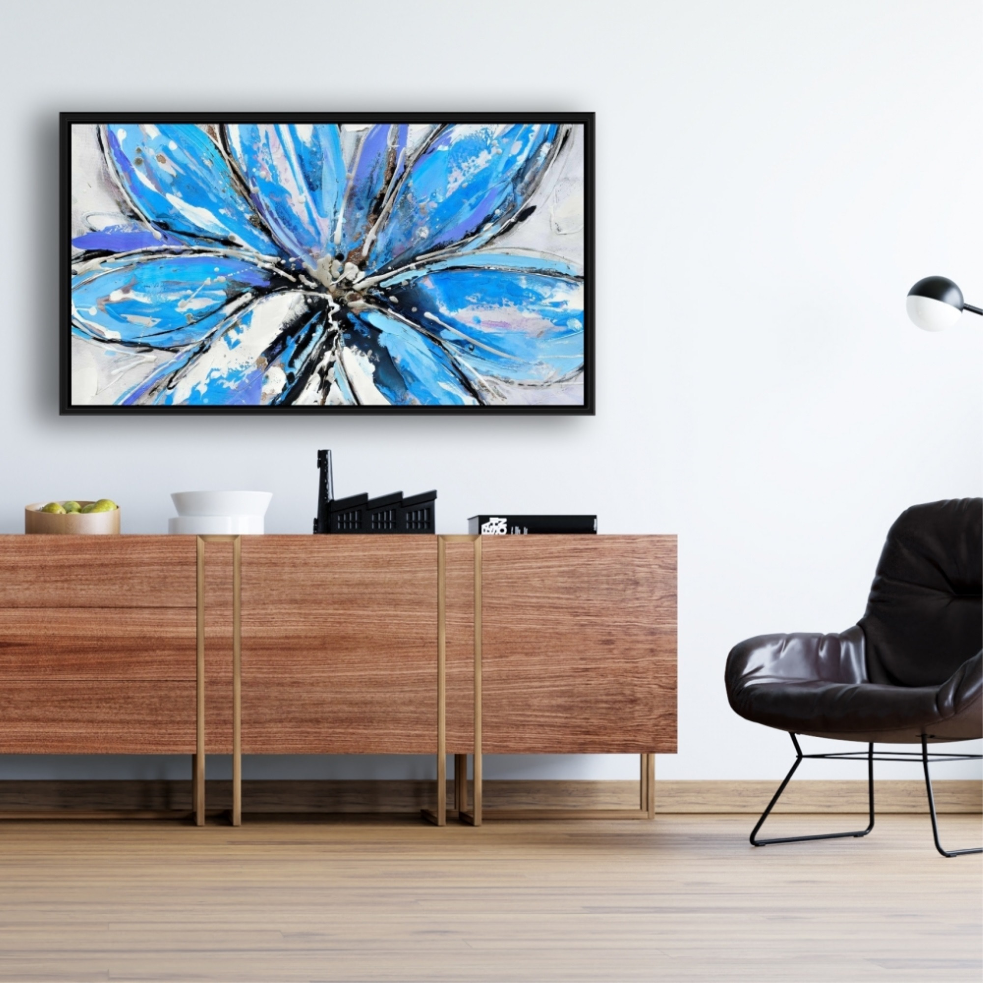 BLUE FLOWER - Framed Print on canvas by Begin Edition