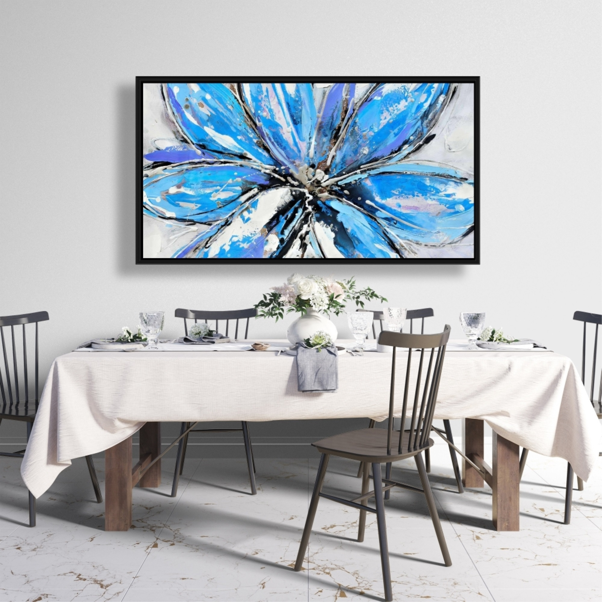 BLUE FLOWER - Framed Print on canvas by Begin Edition