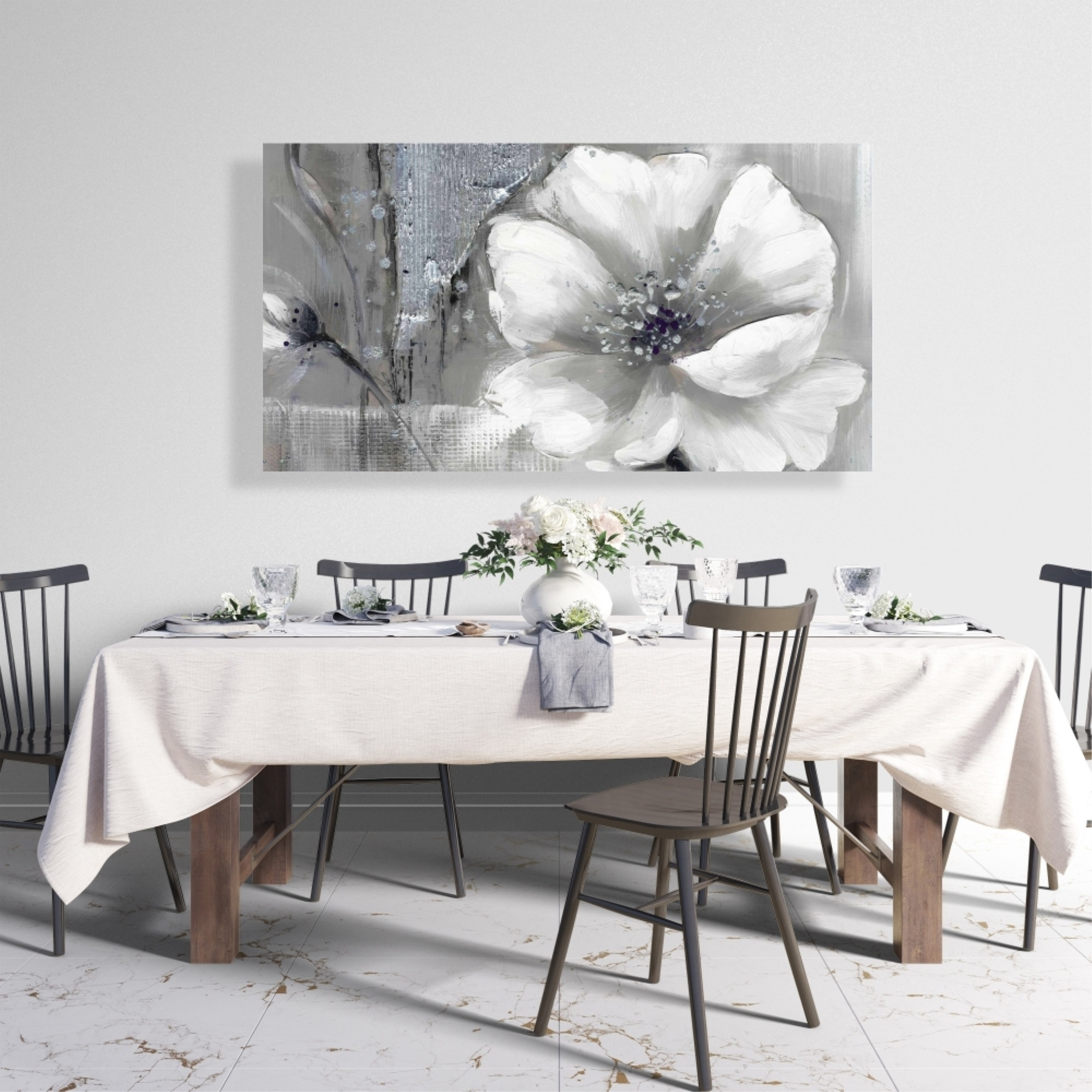 MONOCHROME AND SILVER FLOWERS - Print on canvas by Begin Edition