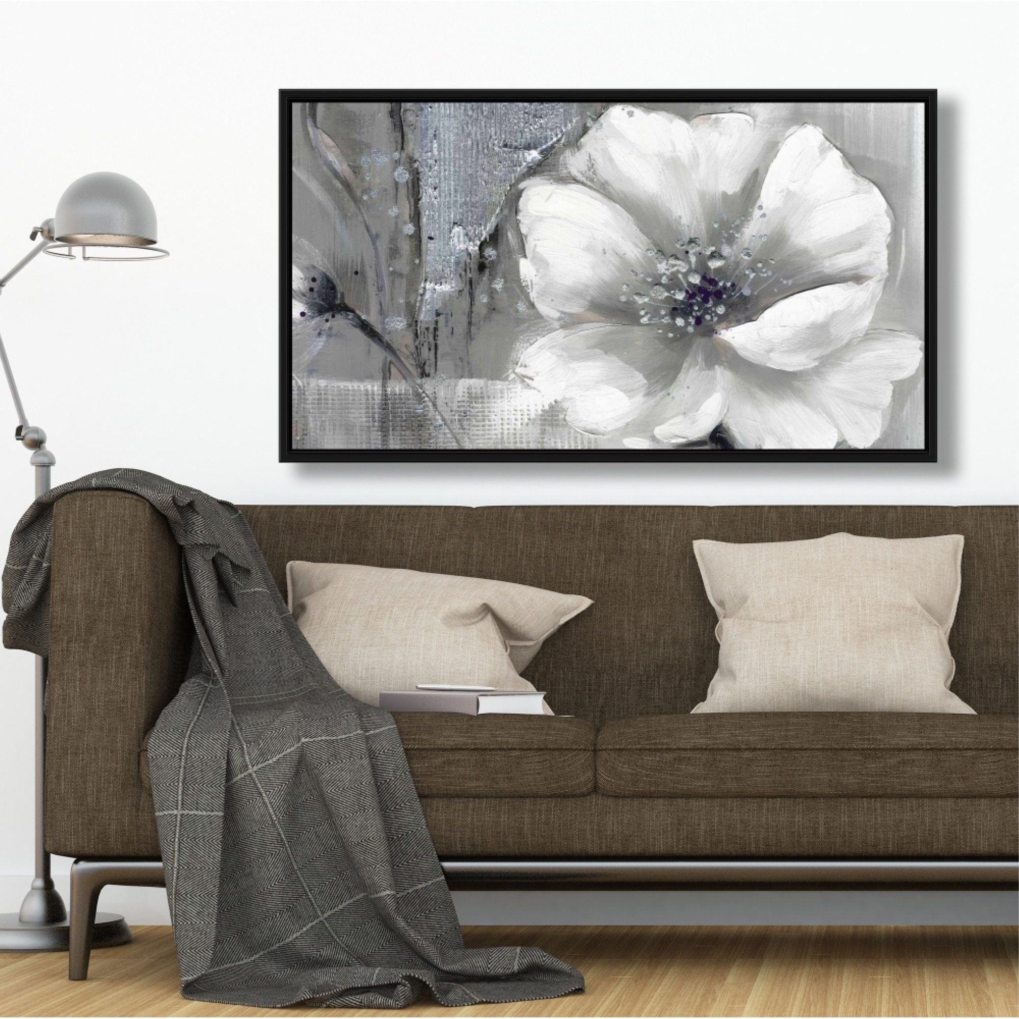 MONOCHROME AND SILVER FLOWERS - Framed Print on canvas by Begin Edition