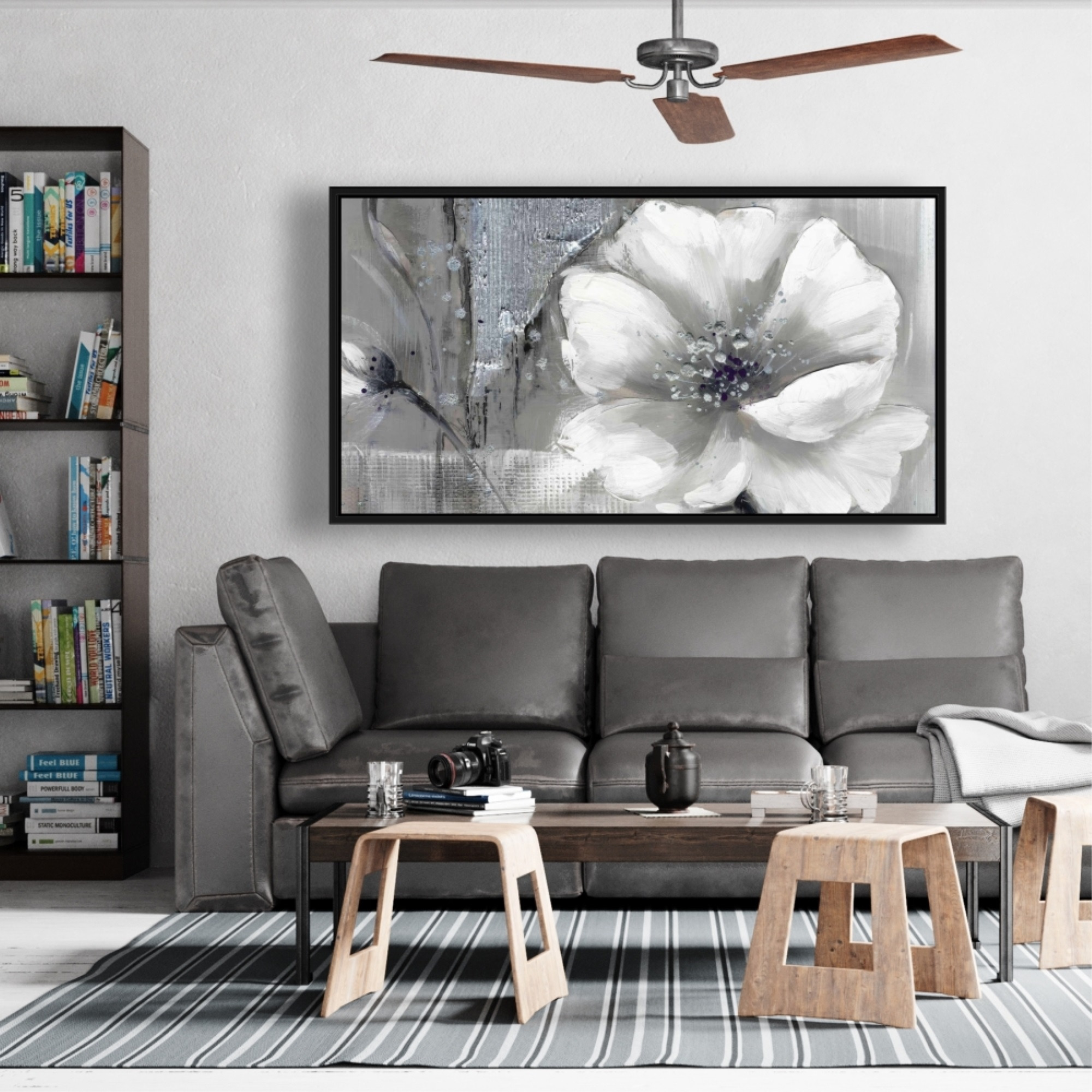 MONOCHROME AND SILVER FLOWERS - Framed Print on canvas by Begin Edition