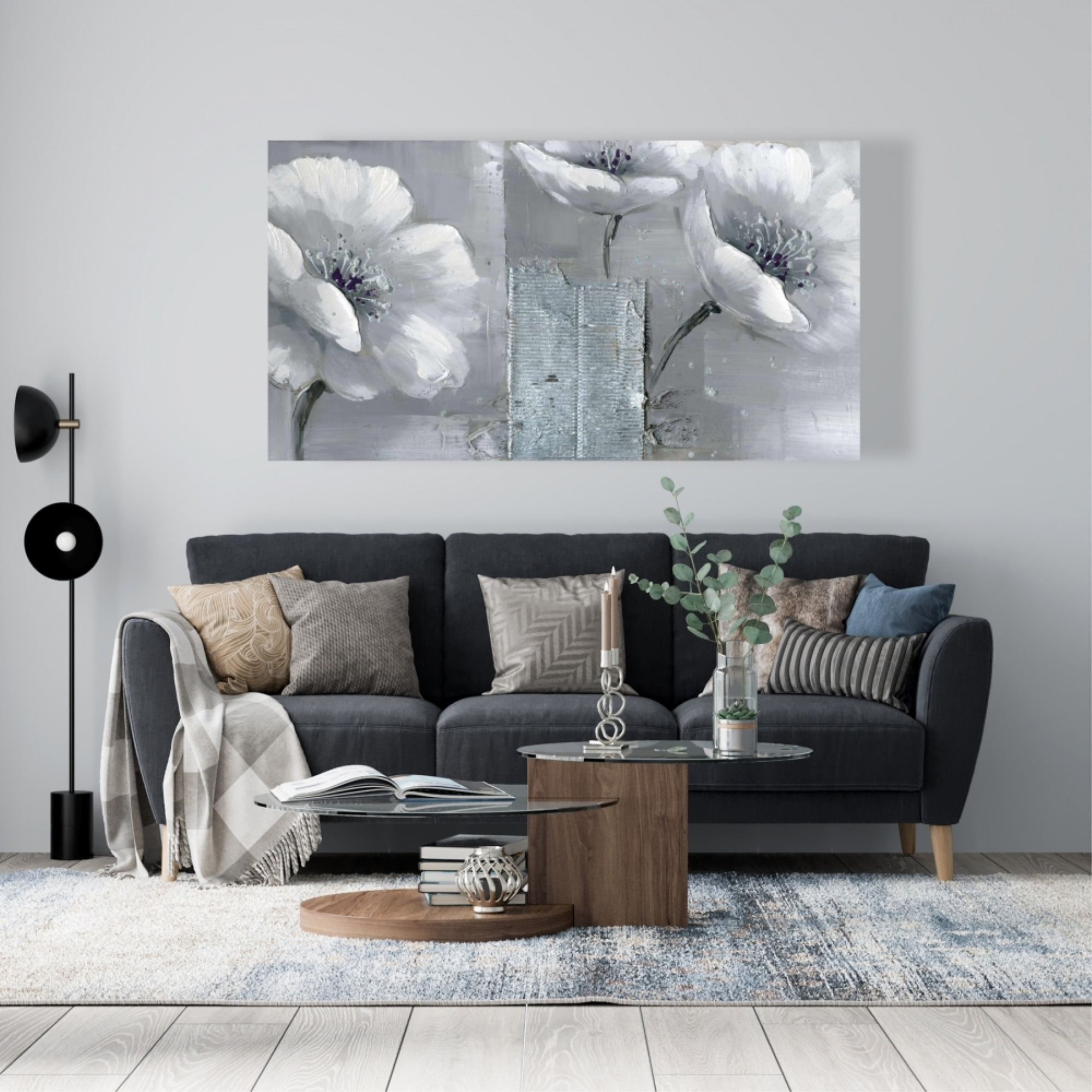 PEACEFUL BLACK & WHITE FLOWERS - Print on canvas by Begin Edition