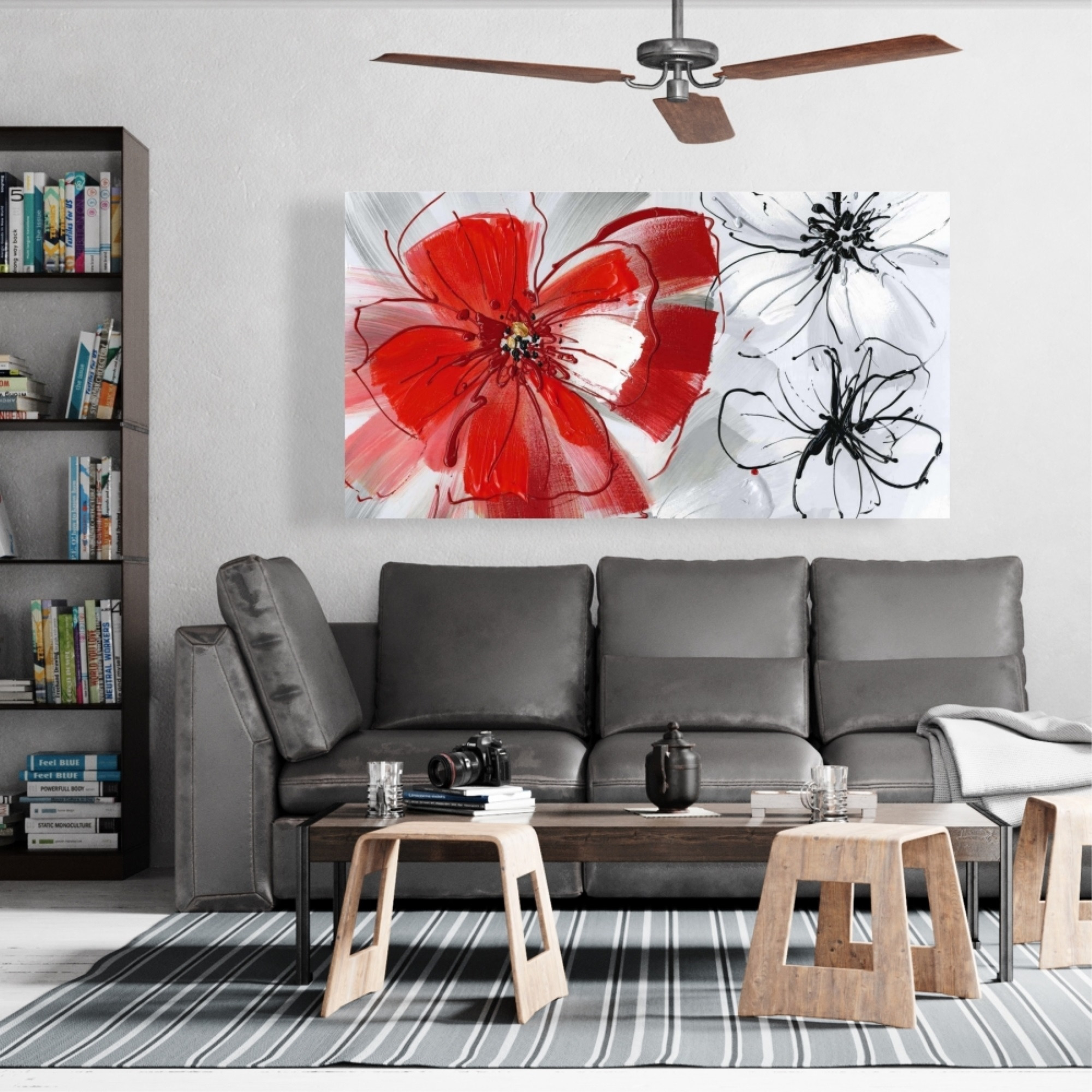 RED & GRAY FLOWERS - Print on canvas by Begin Edition