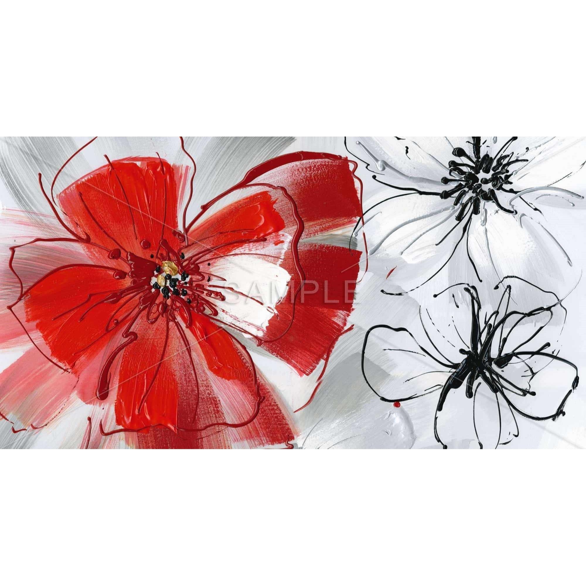 RED & GRAY FLOWERS - Print on canvas by Begin Edition