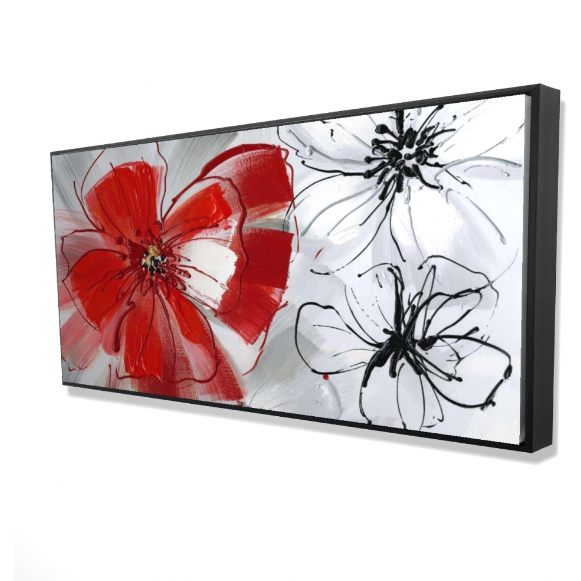 RED & GRAY FLOWERS - Framed Print on canvas by Begin Edition