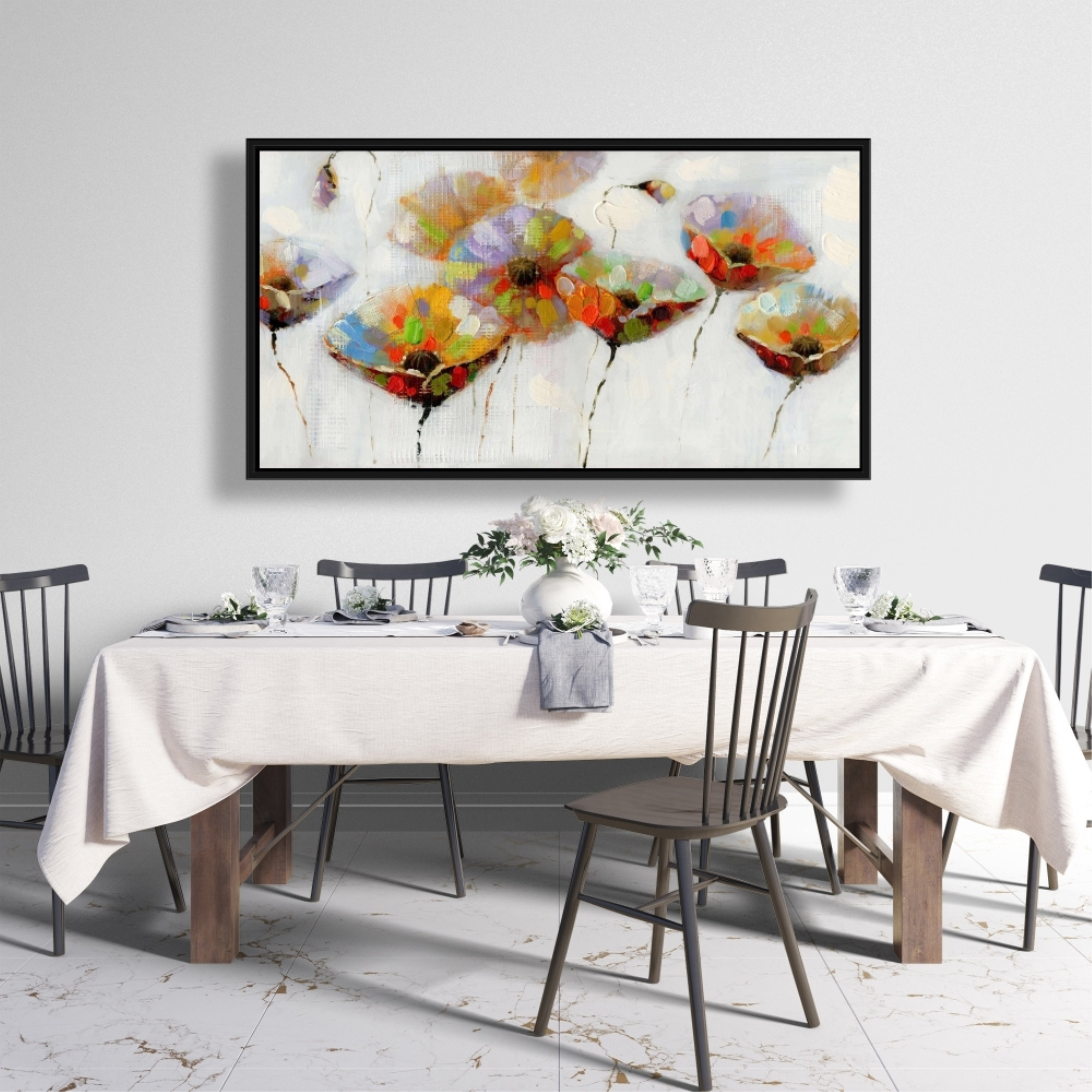 COLOR DOTTED FLOWERS - Framed Print on canvas by Begin Edition