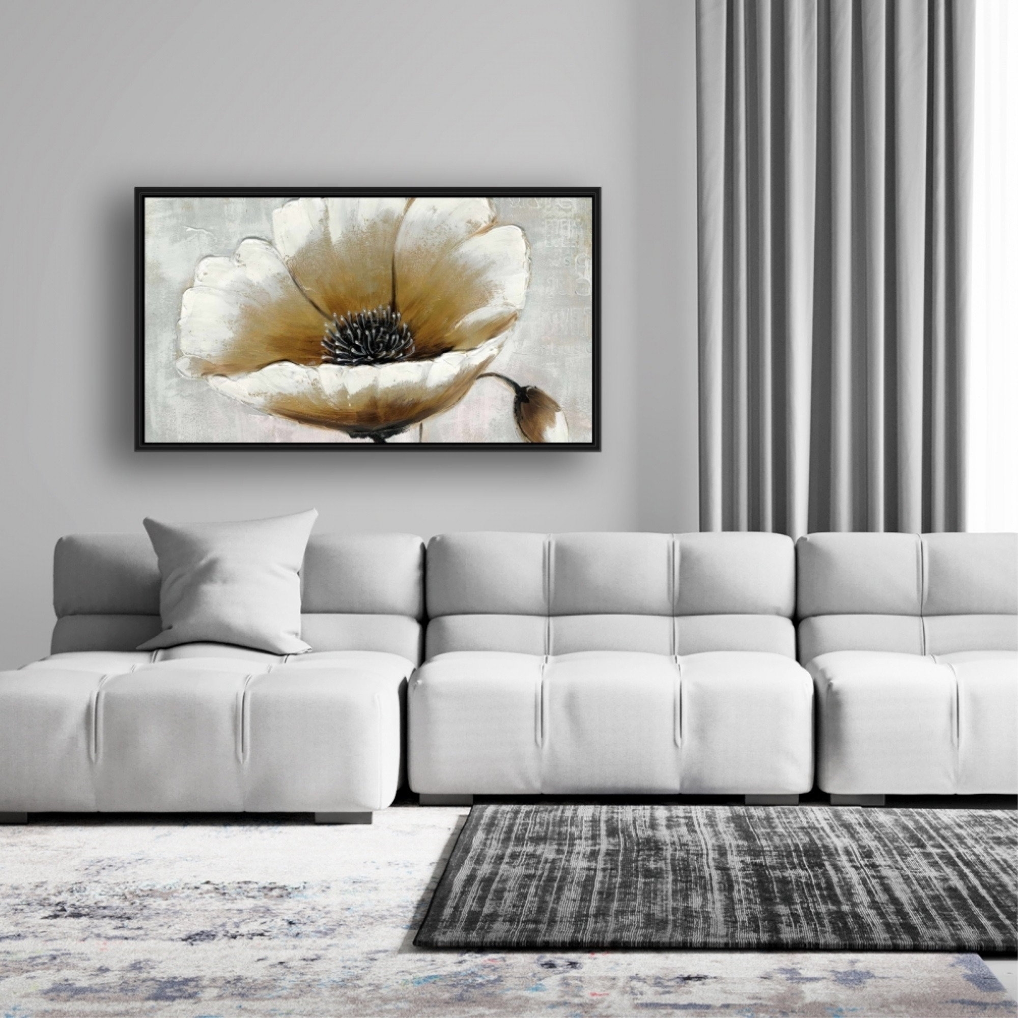 MODERN BEIGE FLOWER - Framed Print on canvas by Begin Edition