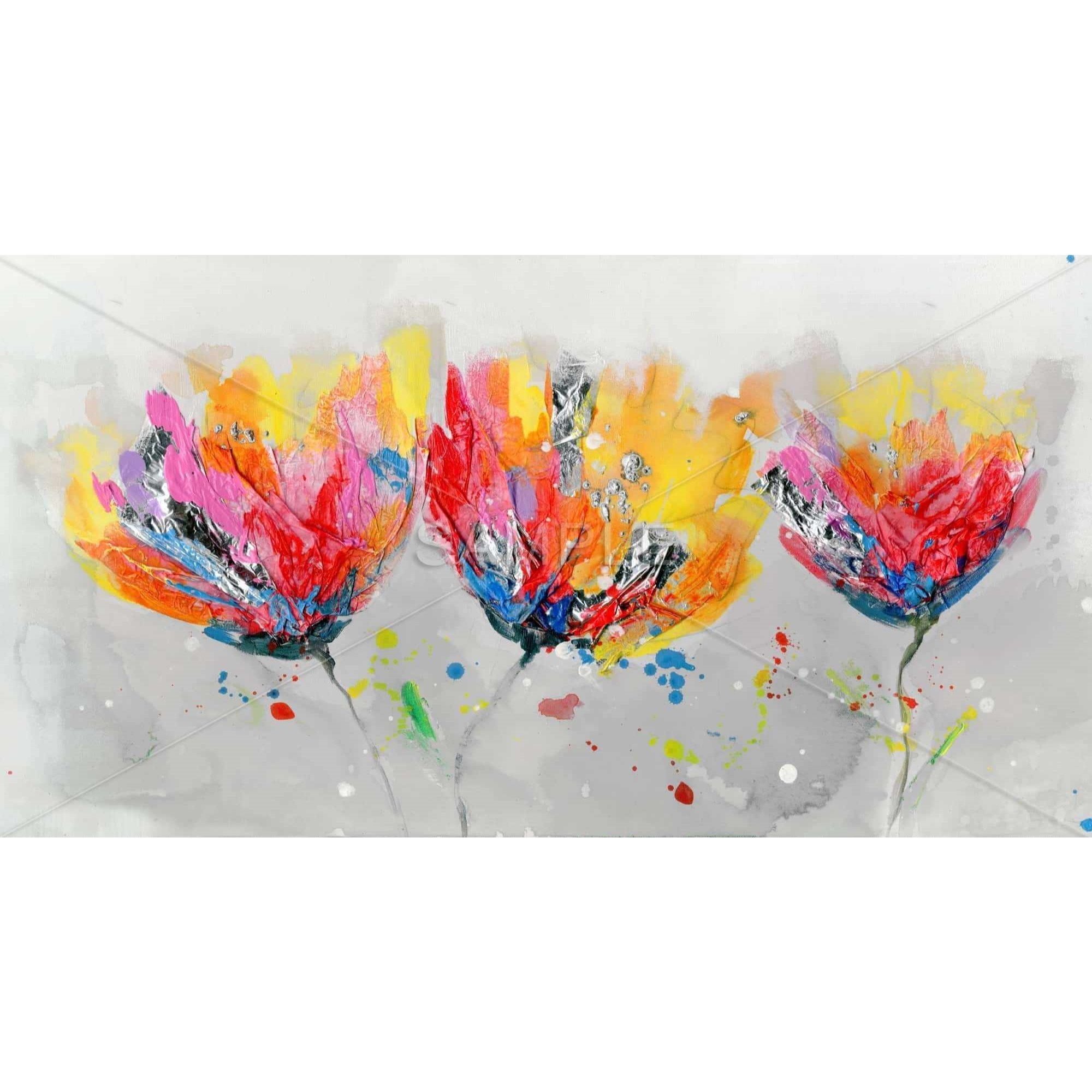 FOUR COLORED FLOWERS ON GRAY BACKGROUND - Print on canvas by Begin Edition