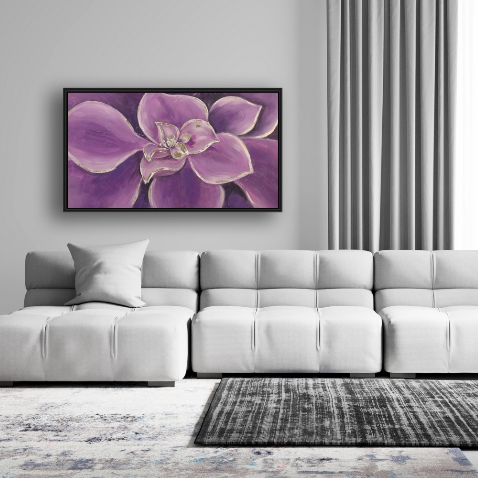PURPLE FLOWER CLOSEUP - Framed Print on canvas by Begin Edition