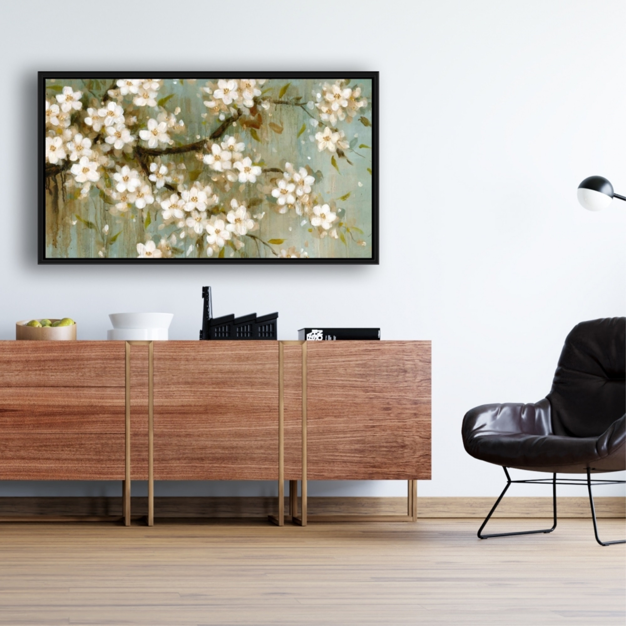 WHITE CHERRY BLOSSOM - Framed Print on canvas by Begin Edition