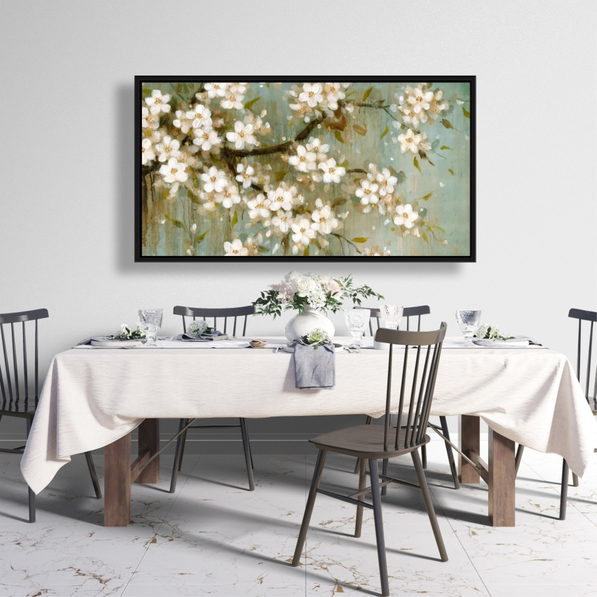 WHITE CHERRY BLOSSOM - Framed Print on canvas by Begin Edition