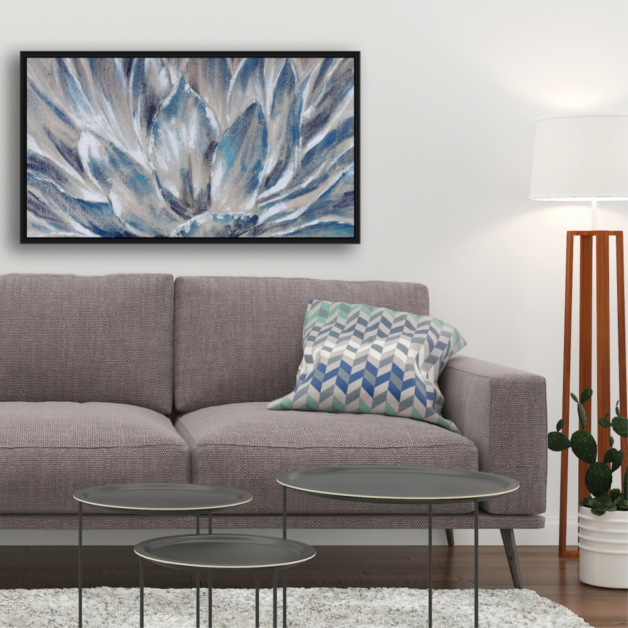 BLUE AND GRAY FLOWER - Framed Print on canvas by Begin Edition