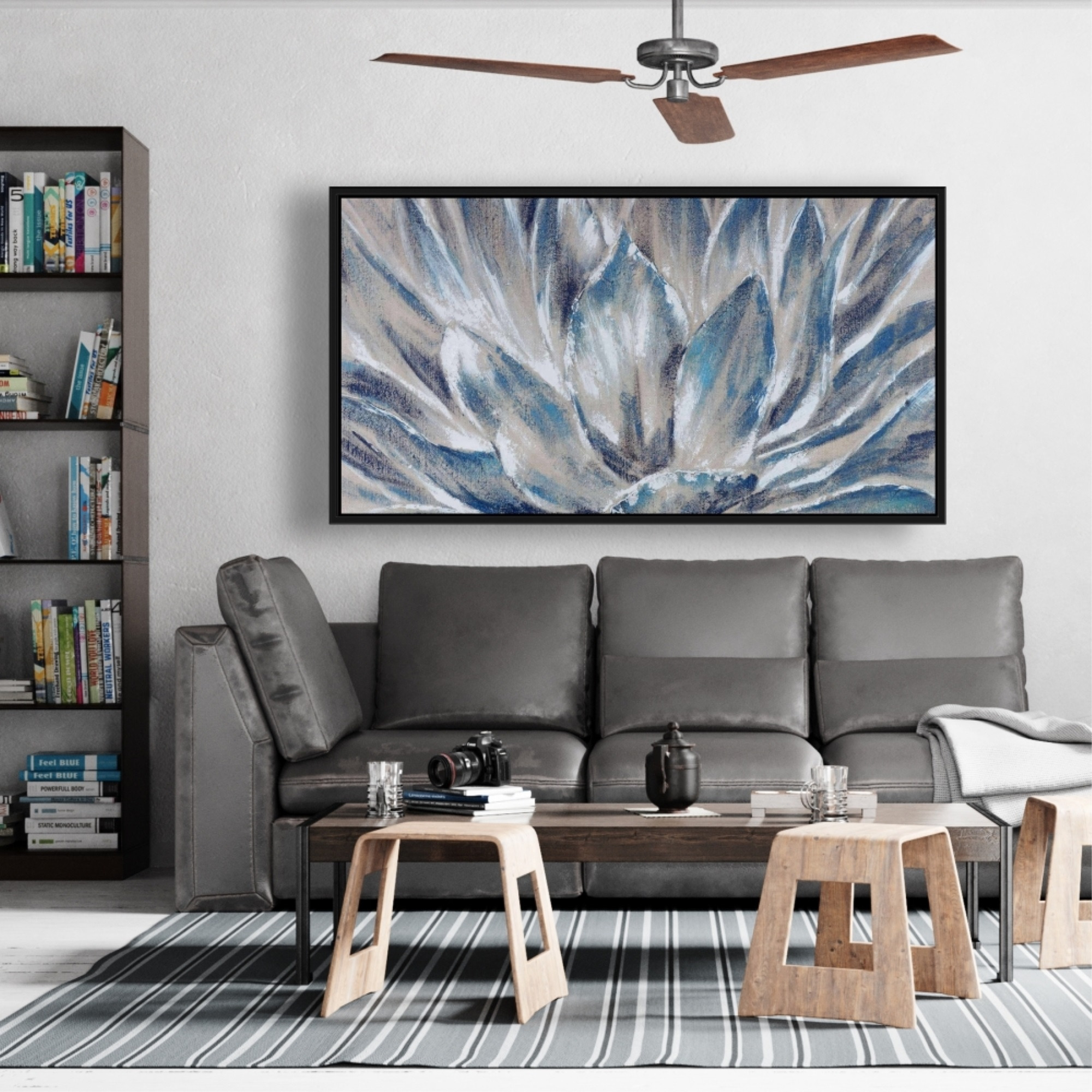 BLUE AND GRAY FLOWER - Framed Print on canvas by Begin Edition